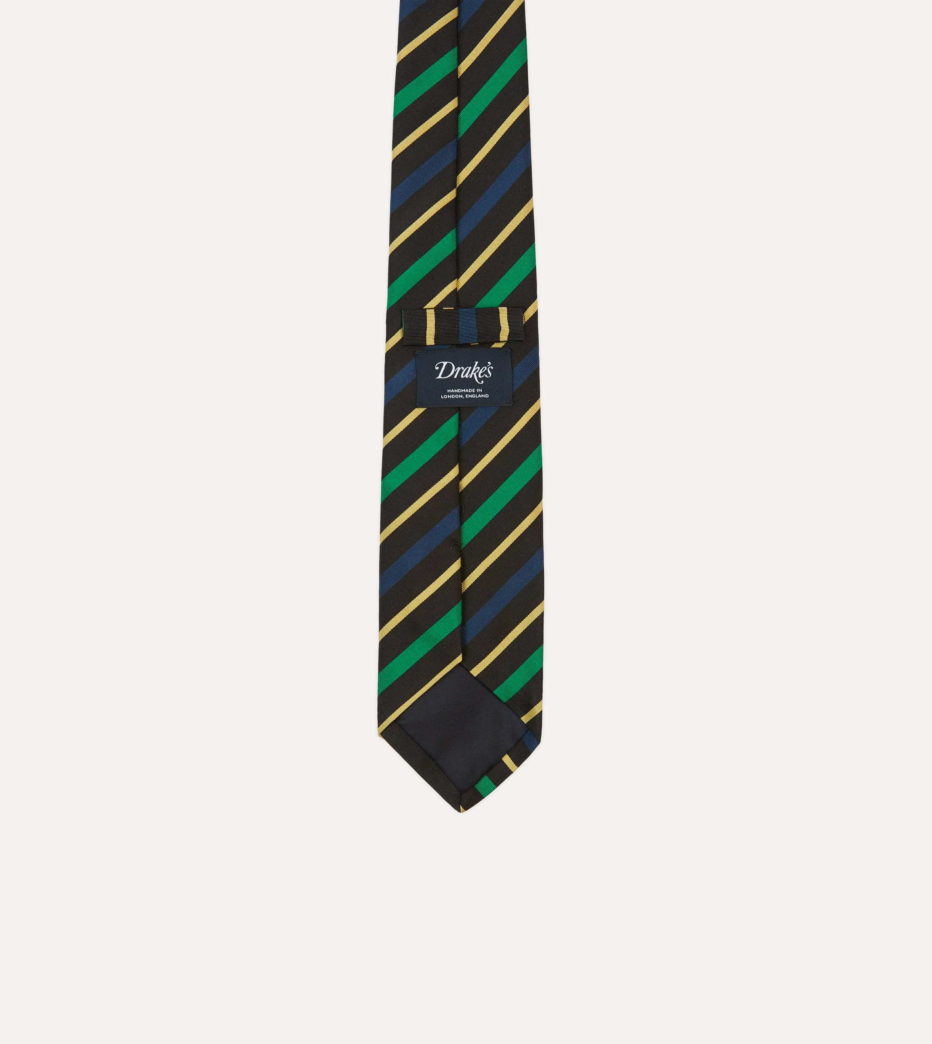 Black, Blue, Green and Yellow Multi Stripe Mogador Silk Tipped Tie sold by Drake's London product image thumbnail 4