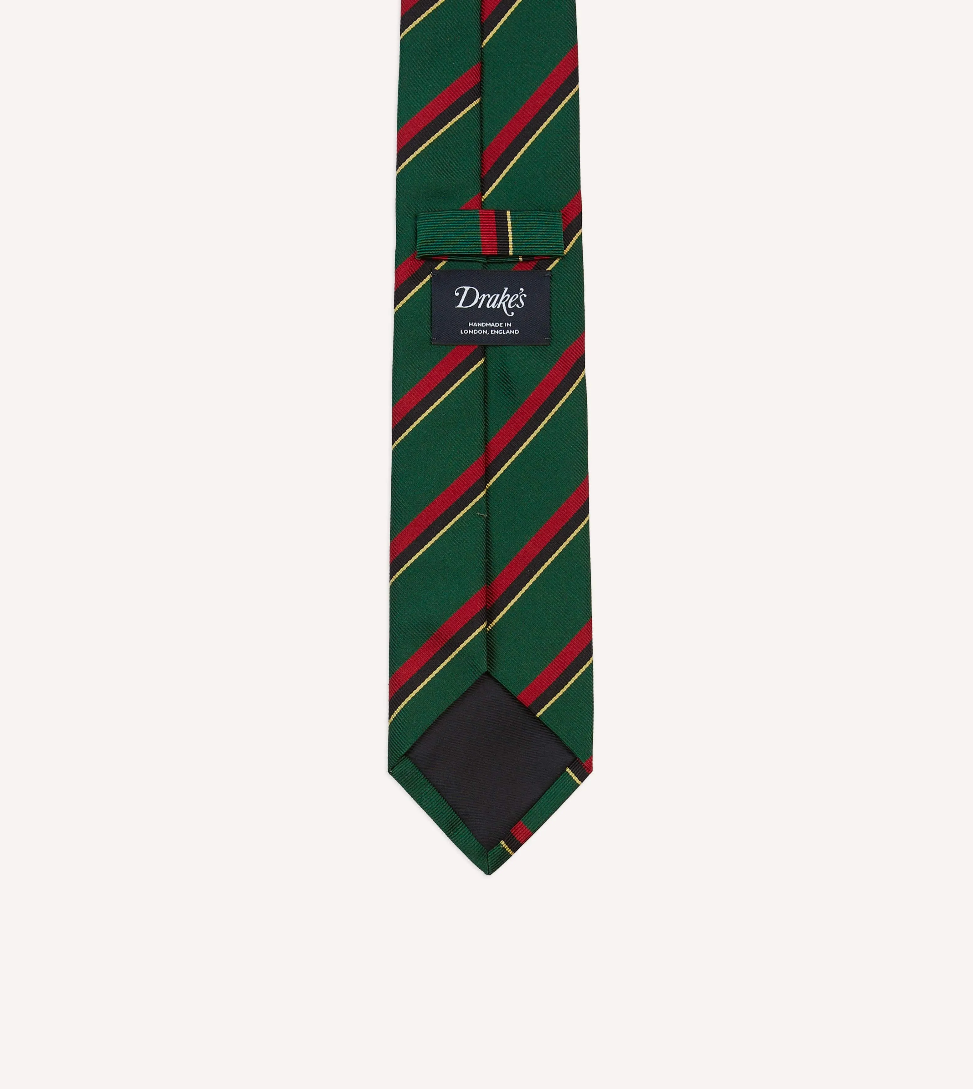 Green, Red, Black and Yellow Multi Stripe Repp Silk Tipped Tie sold by Drake's London product image thumbnail 4