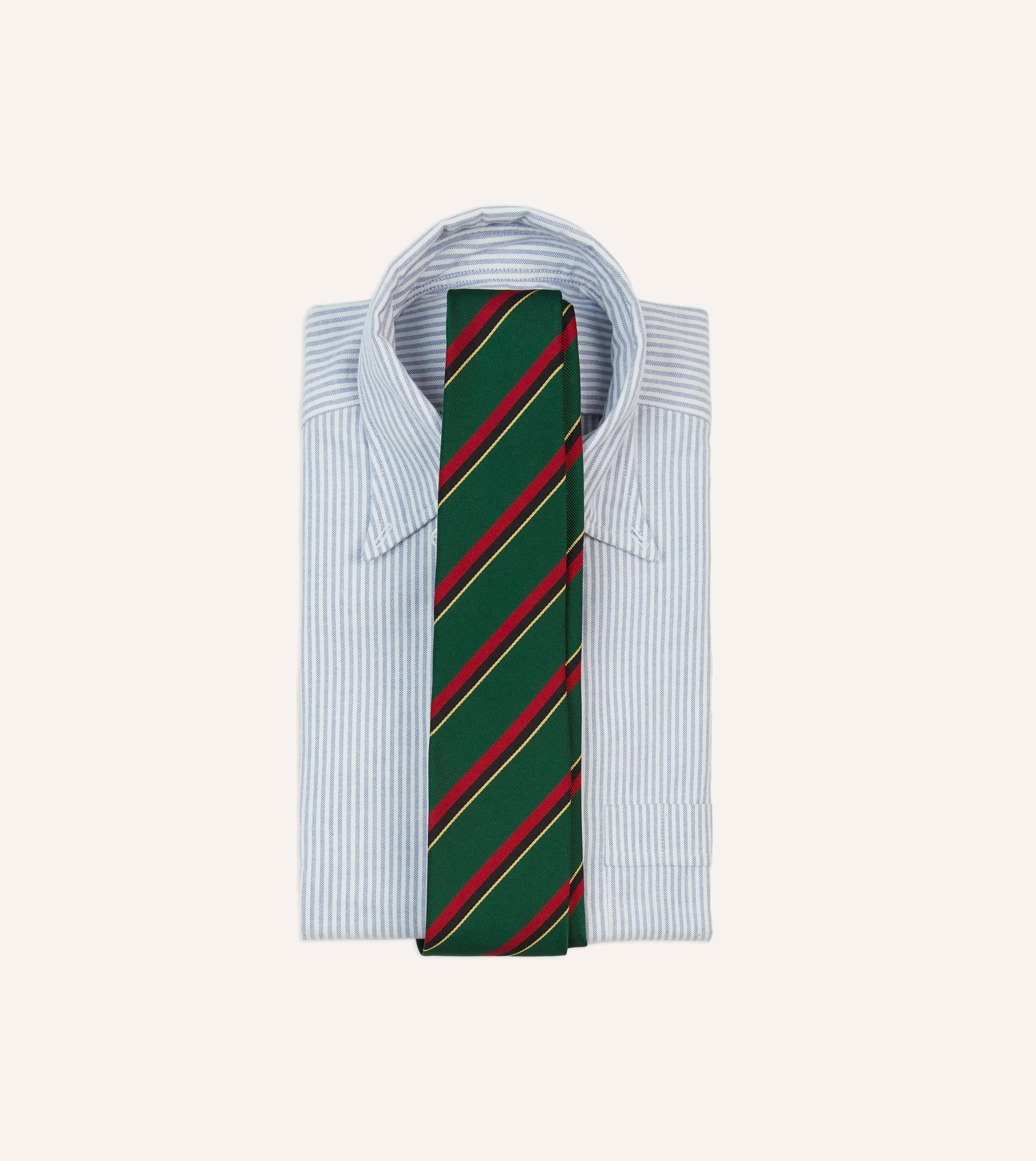 Green, Red, Black and Yellow Multi Stripe Repp Silk Tipped Tie sold by Drake's London product image thumbnail 2
