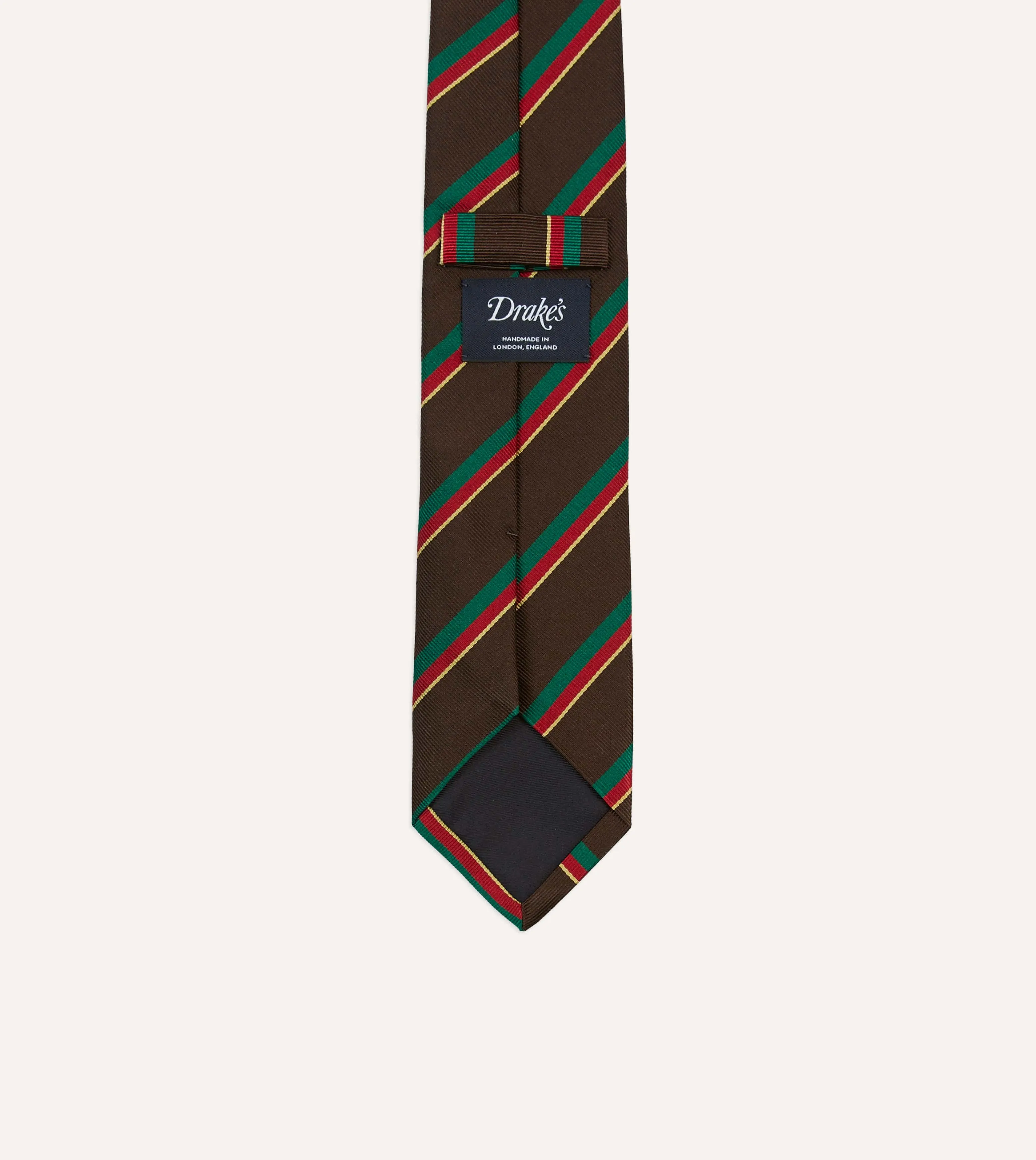 Brown, Green, Red and Yellow Multi Stripe Repp Silk Tipped Tie sold by Drake's London product image thumbnail 4