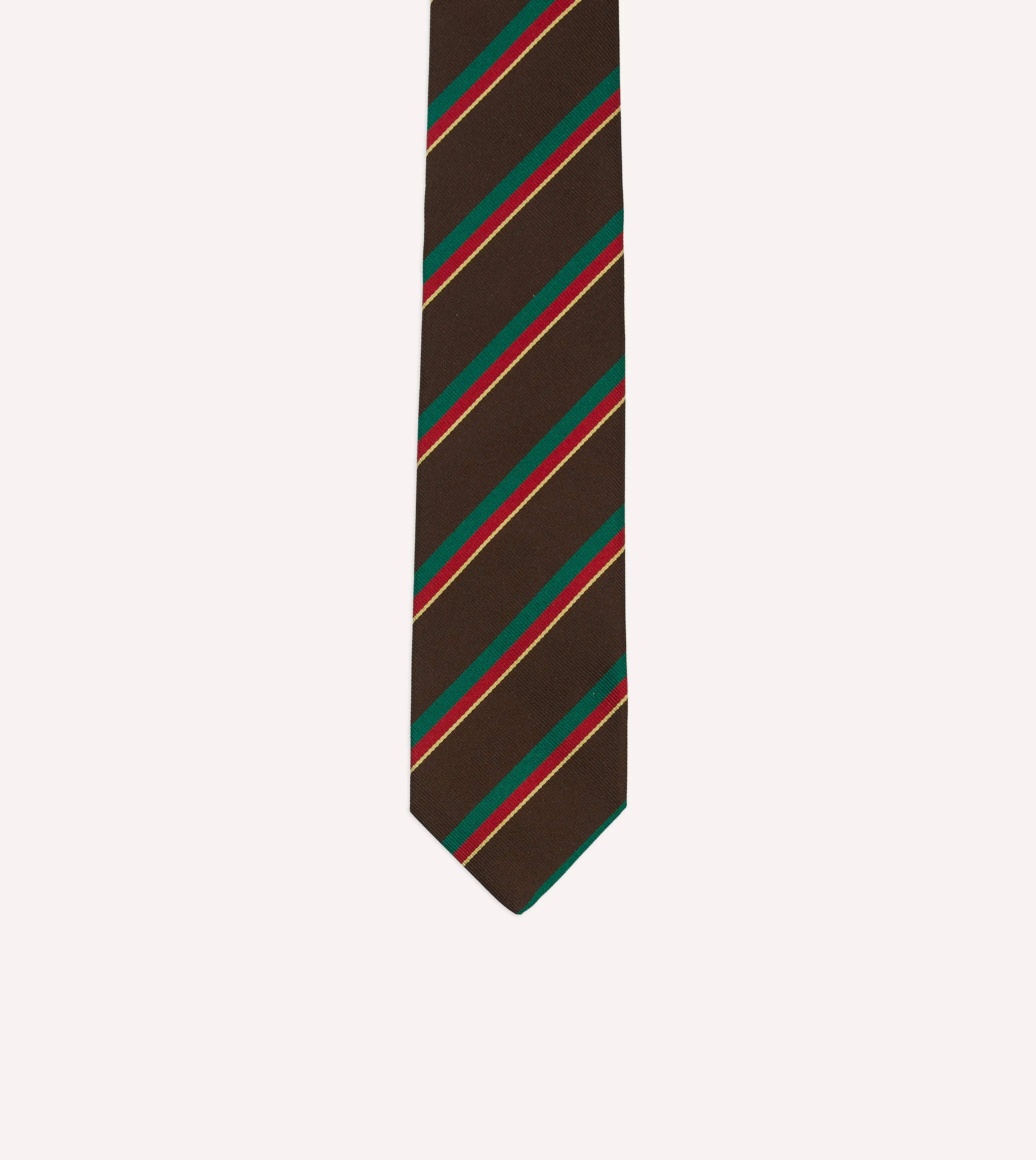 Brown, Green, Red and Yellow Multi Stripe Repp Silk Tipped Tie sold by Drake's London product image thumbnail 3