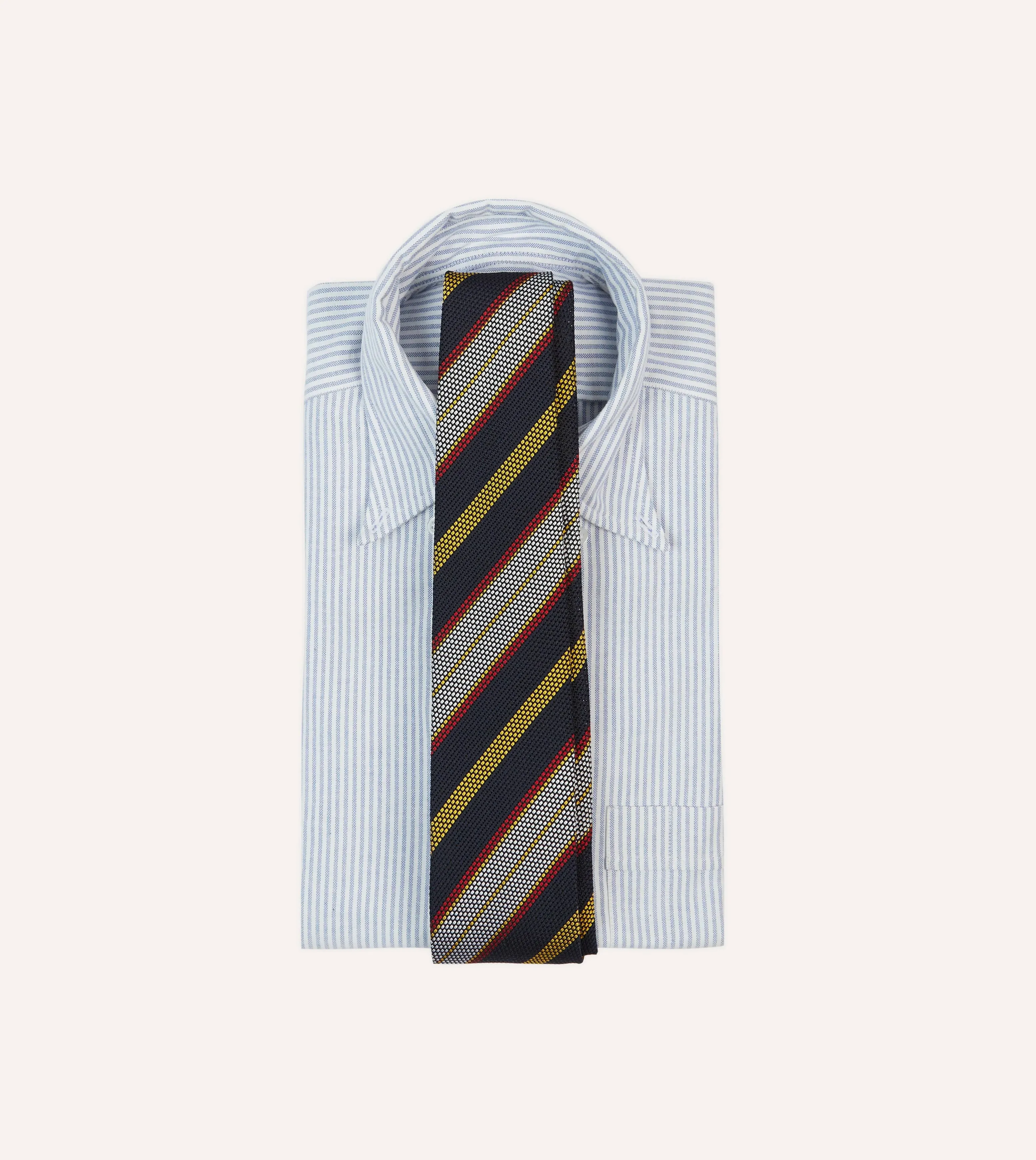 Navy, Yellow, Red and White Multi Stripe Tipped Silk Grenadine Tie sold by Drake's London product image thumbnail 2