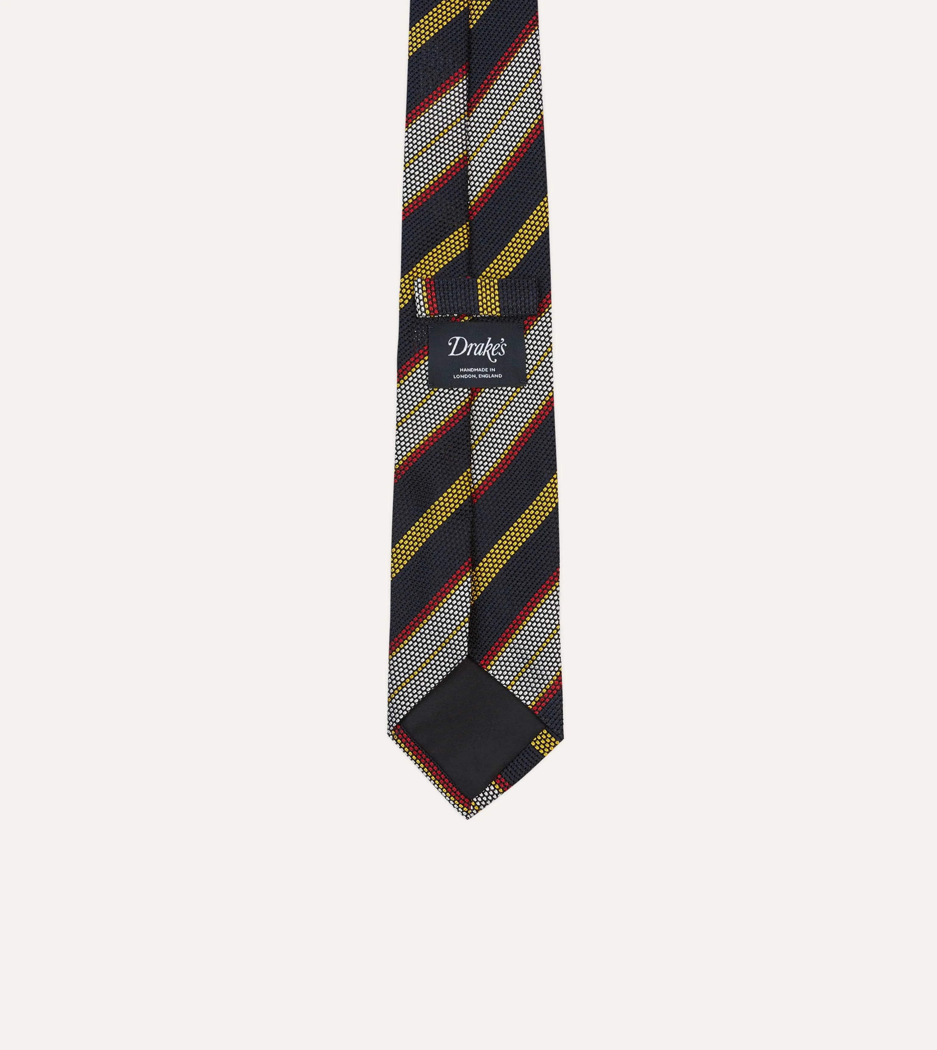 Navy, Yellow, Red and White Multi Stripe Tipped Silk Grenadine Tie sold by Drake's London product image thumbnail 4