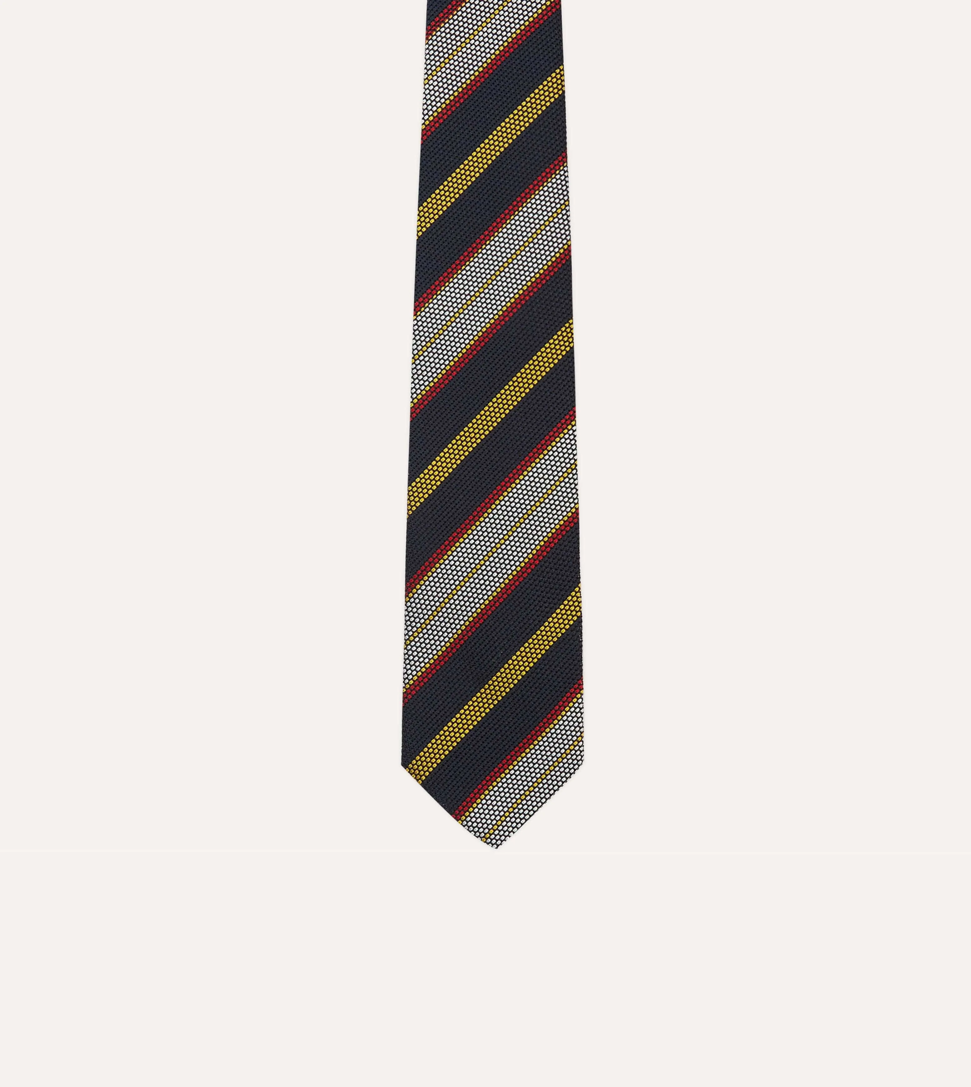 Navy, Yellow, Red and White Multi Stripe Tipped Silk Grenadine Tie sold by Drake's London product image thumbnail 3