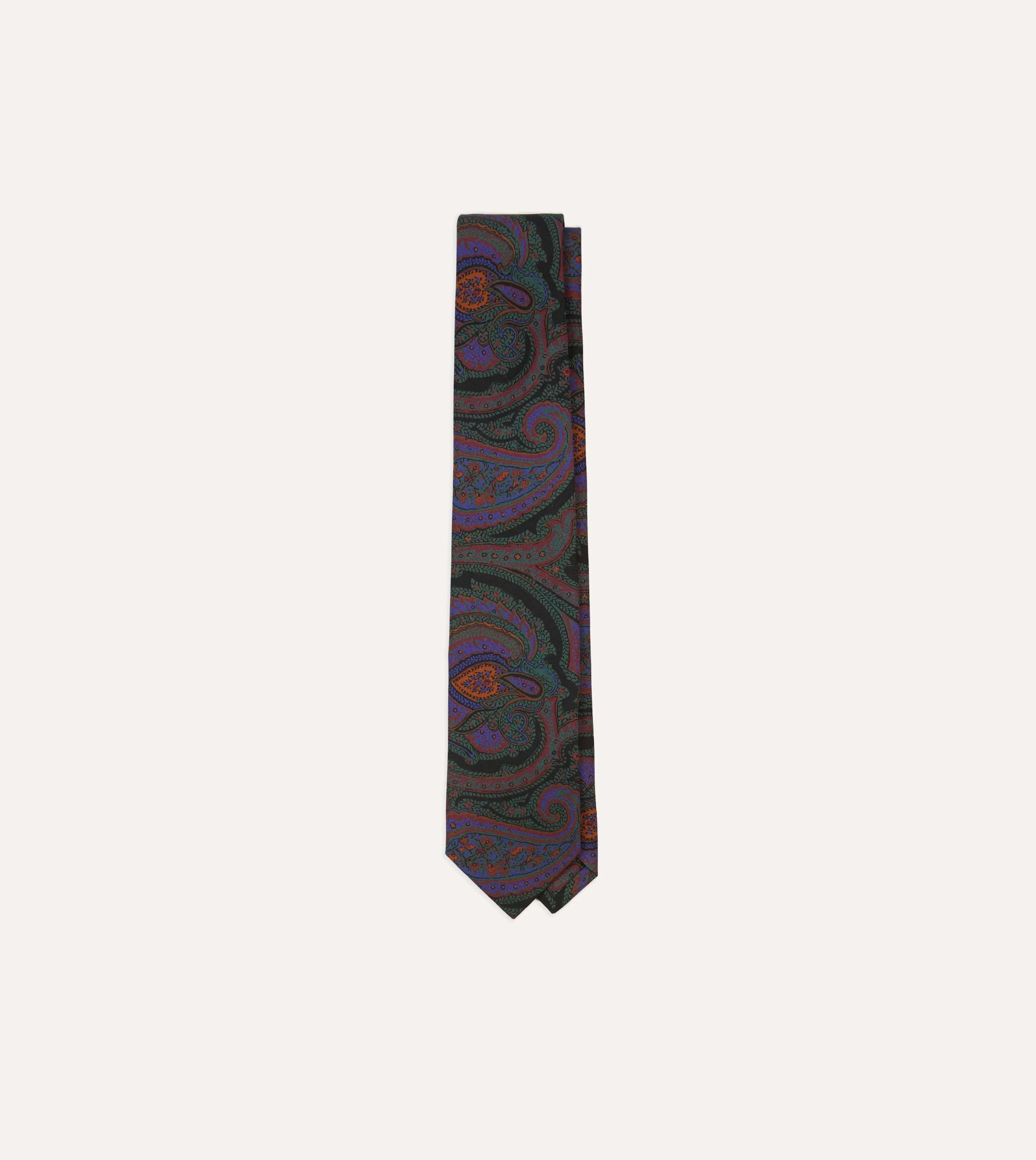 Black Large Paisley Print Madder Silk Self-Tipped Tie sold by Drake's London