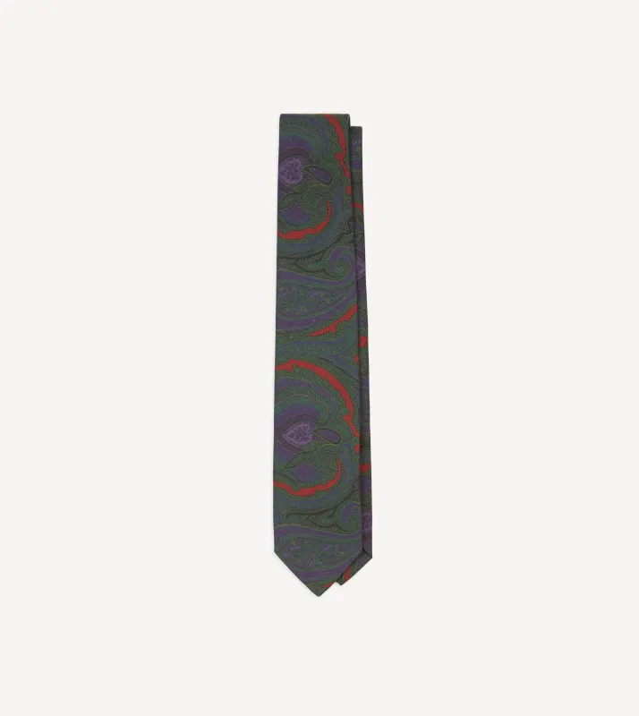 Rust Large Paisley Print Madder Silk Self-Tipped Tie sold by Drake's London