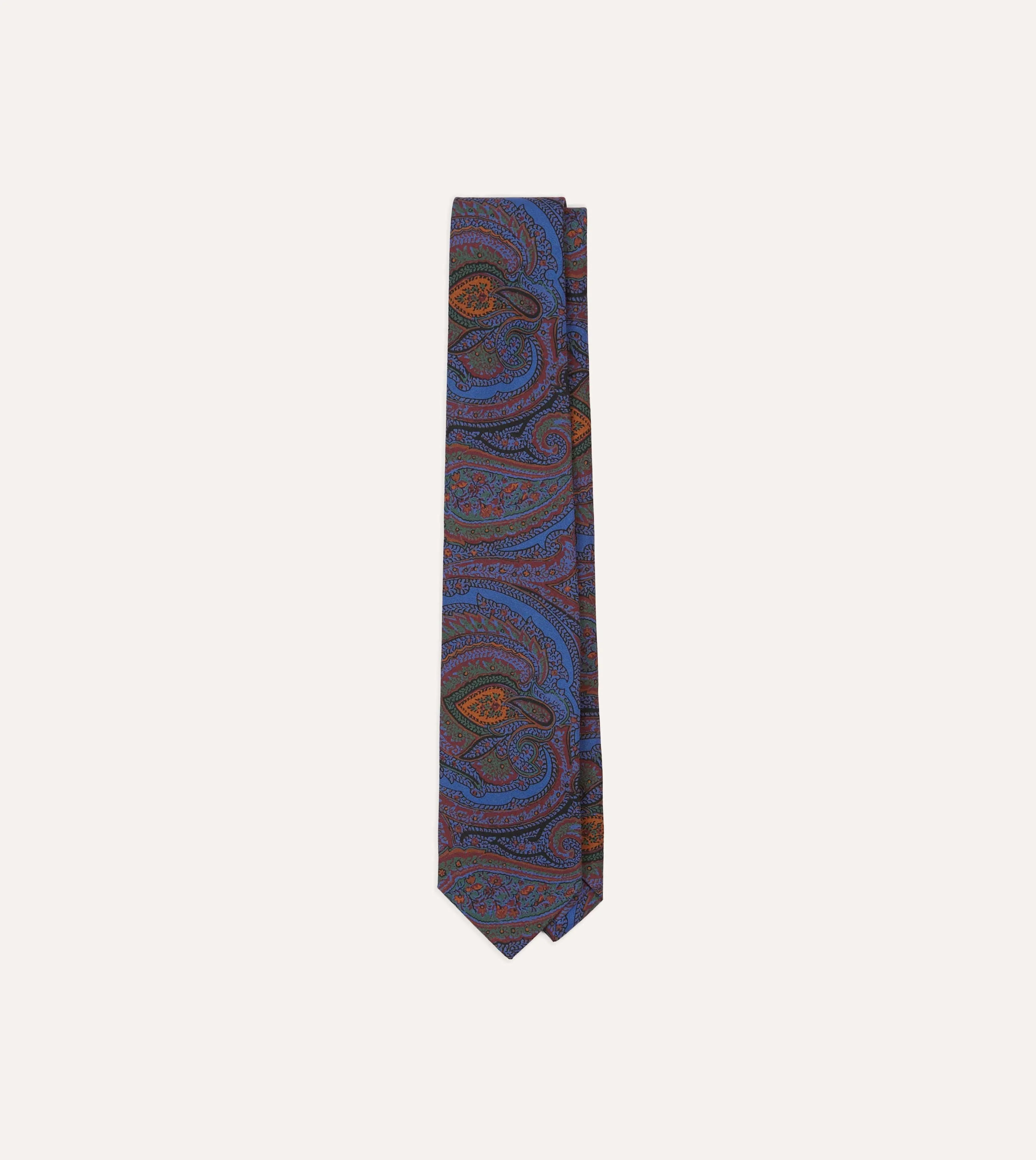 Blue Large Paisley Print Madder Silk Self-Tipped Tie sold by Drake's London
