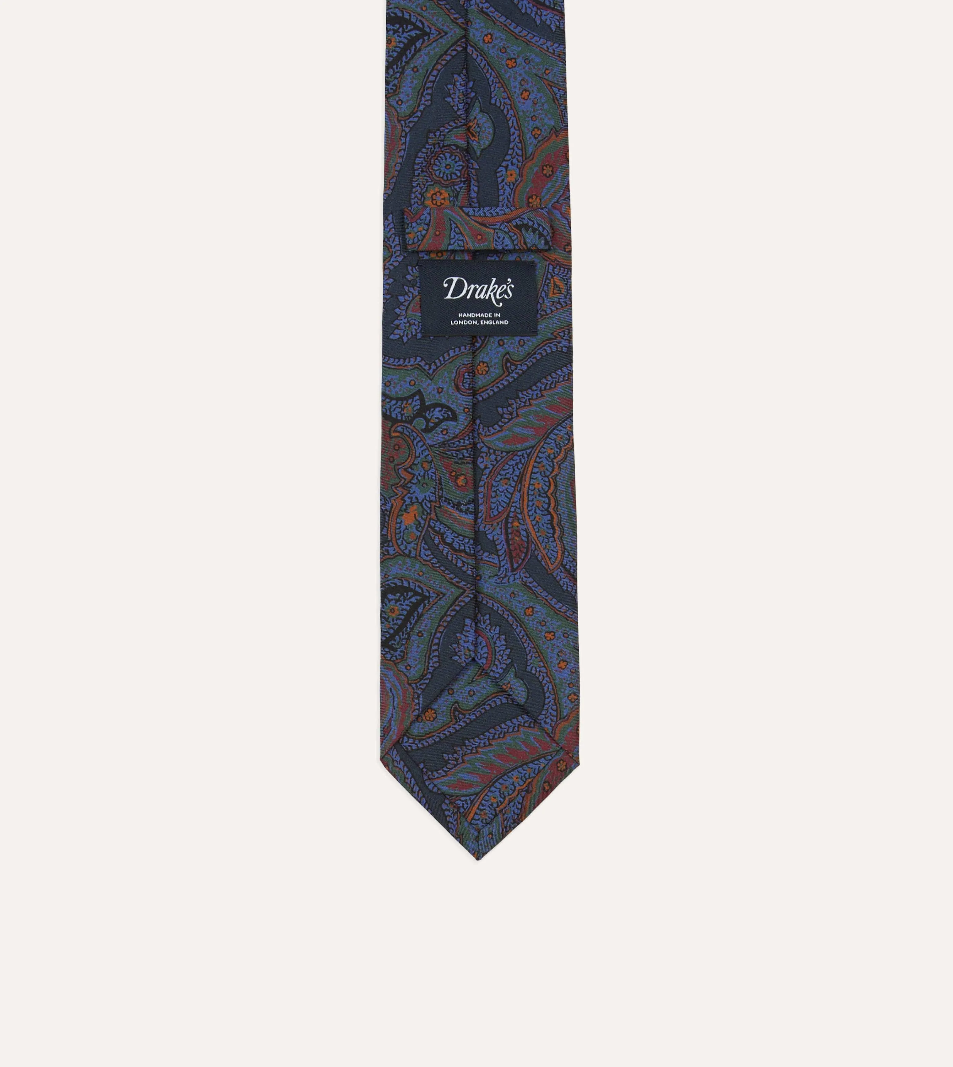 Navy Large Paisley Print Madder Silk Self-Tipped Tie sold by Drake's London product image thumbnail 4