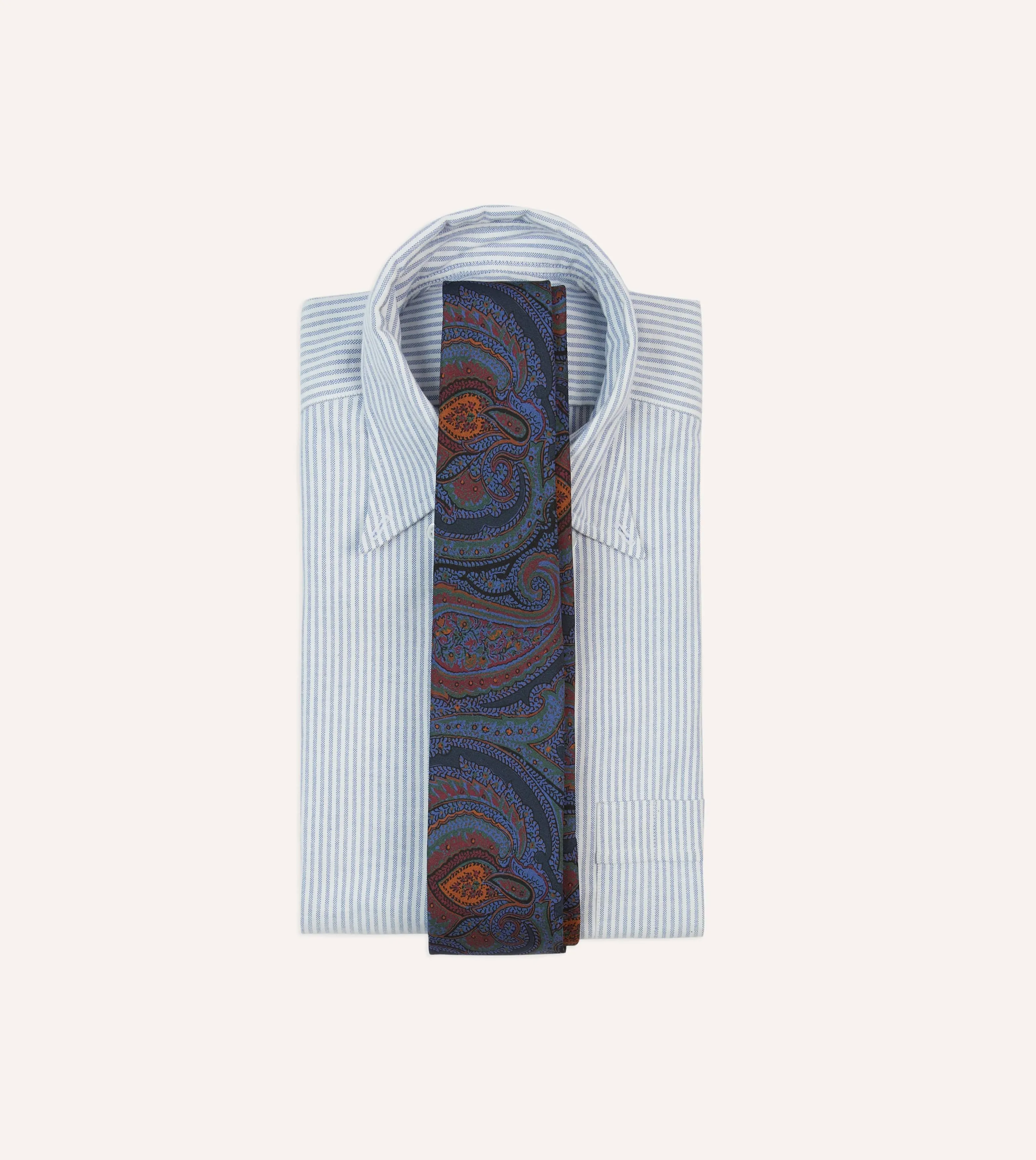 Navy Large Paisley Print Madder Silk Self-Tipped Tie sold by Drake's London product image thumbnail 2