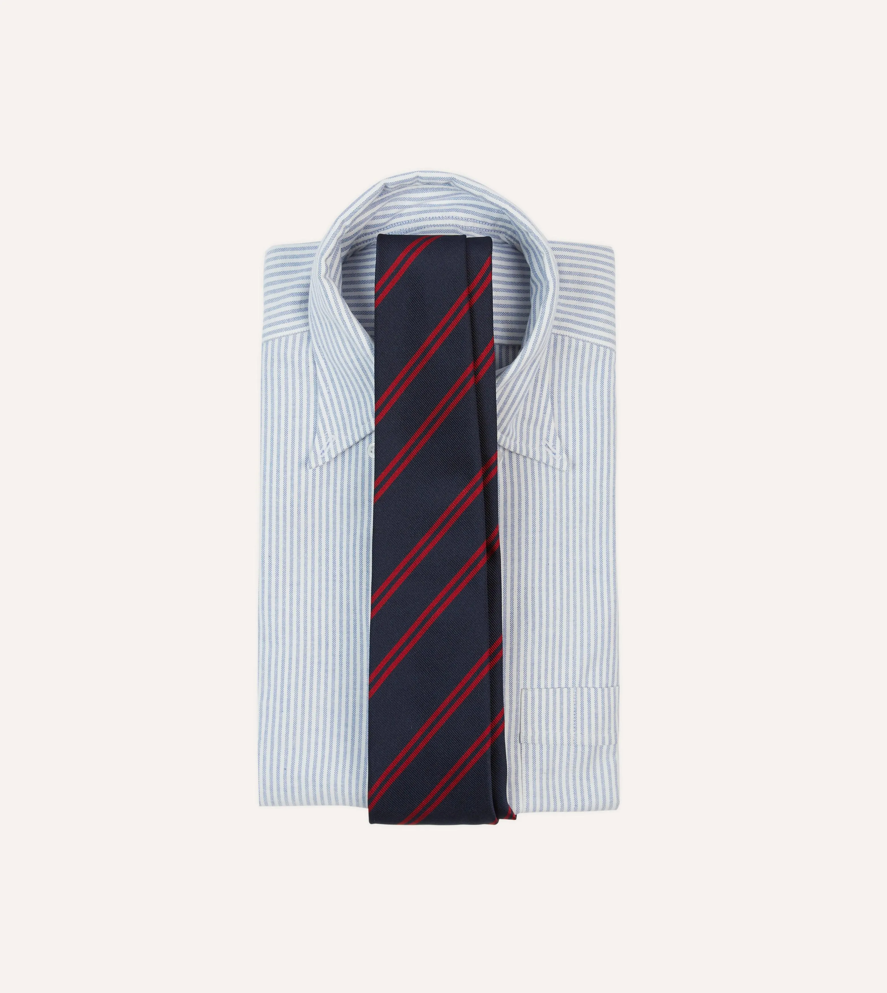 Navy and Red Double Stripe Repp Silk Tipped Tie sold by Drake's London product image thumbnail 2