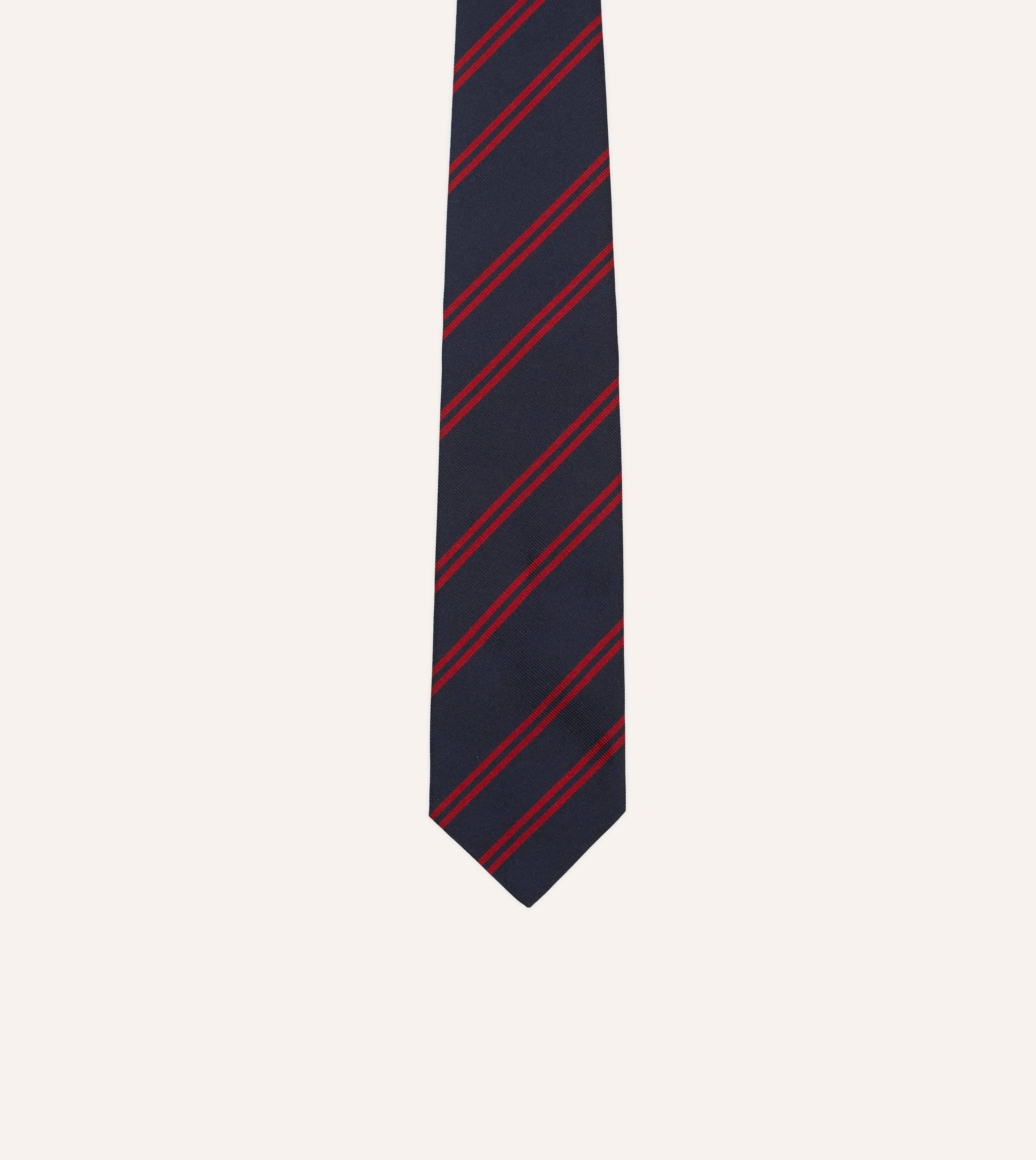 Navy and Red Double Stripe Repp Silk Tipped Tie sold by Drake's London product image thumbnail 3