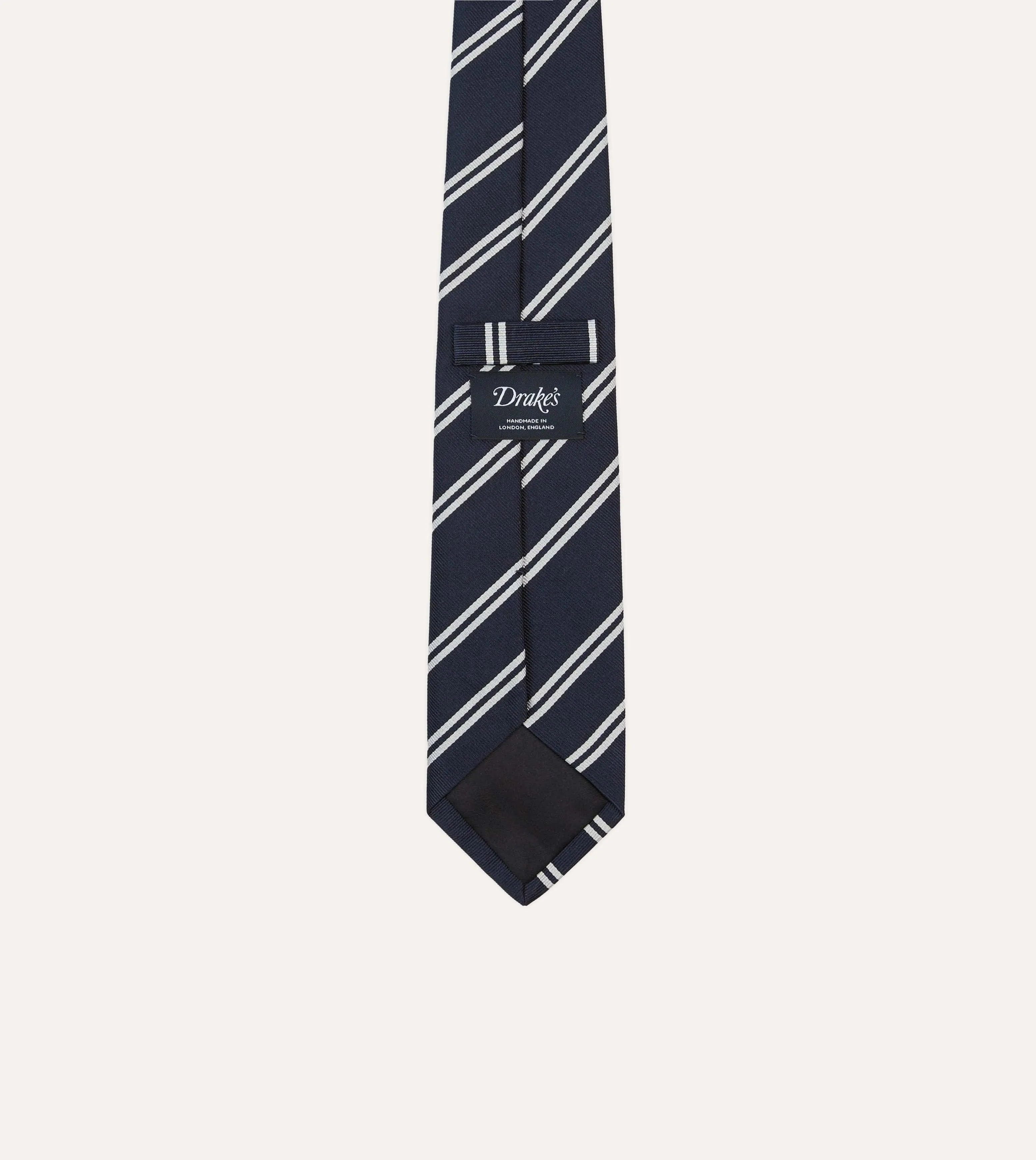 Navy and Ecru Double Stripe Repp Silk Tipped Tie sold by Drake's London product image thumbnail 4