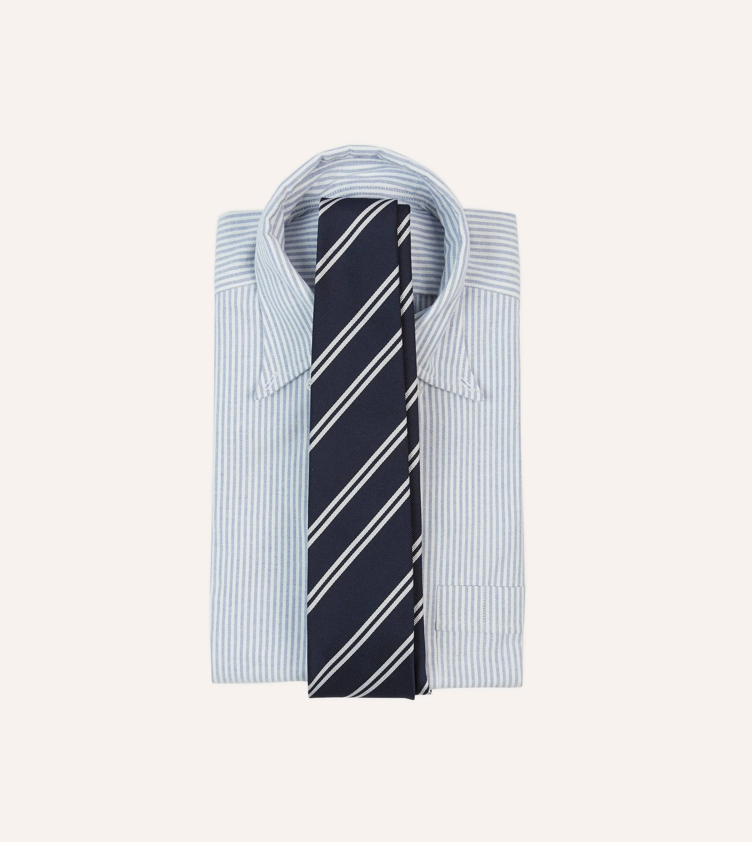 Navy and Ecru Double Stripe Repp Silk Tipped Tie sold by Drake's London product image thumbnail 2