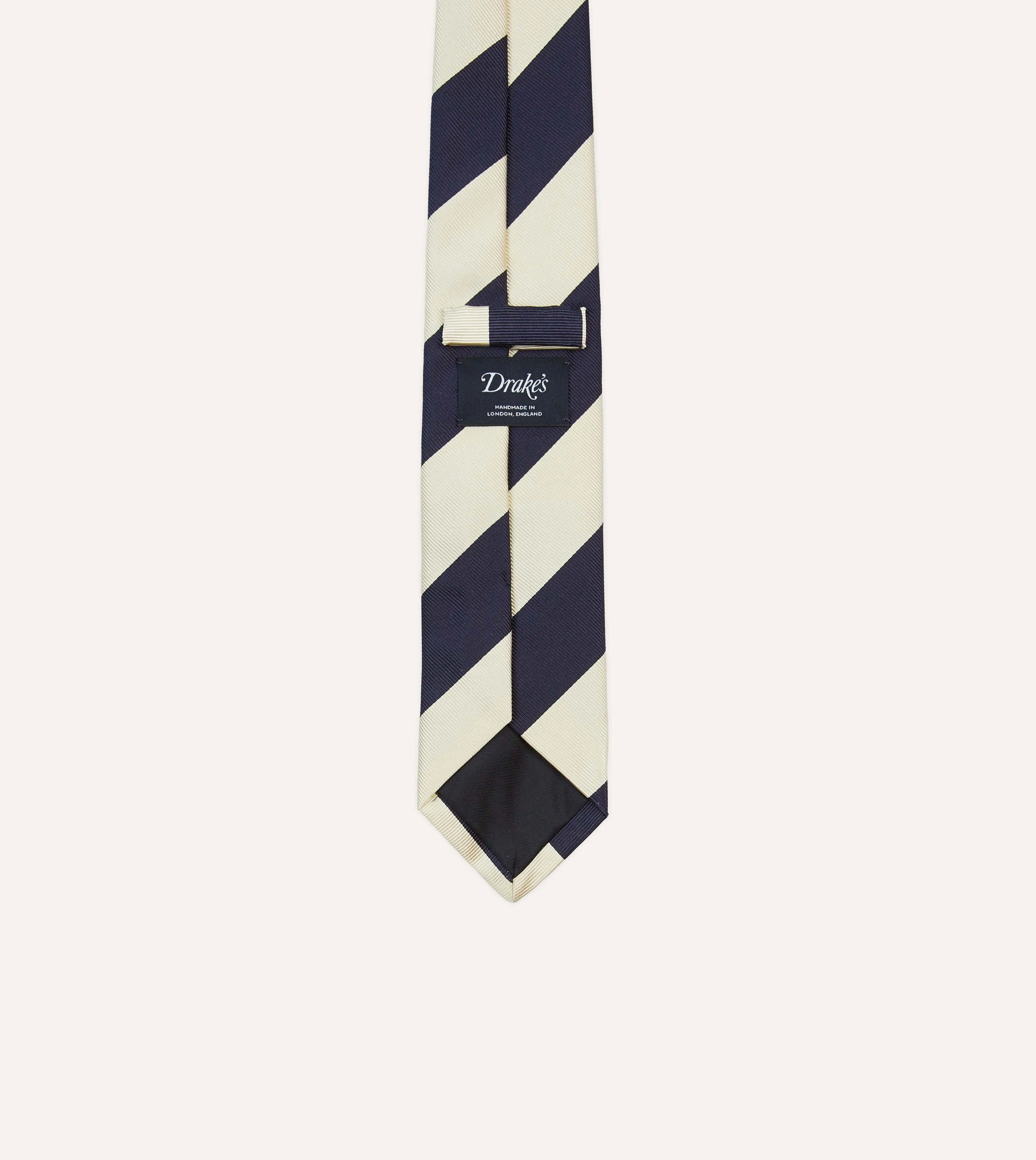 Ecru and Navy Block Stripe Repp Silk Tipped Tie sold by Drake's London product image thumbnail 4