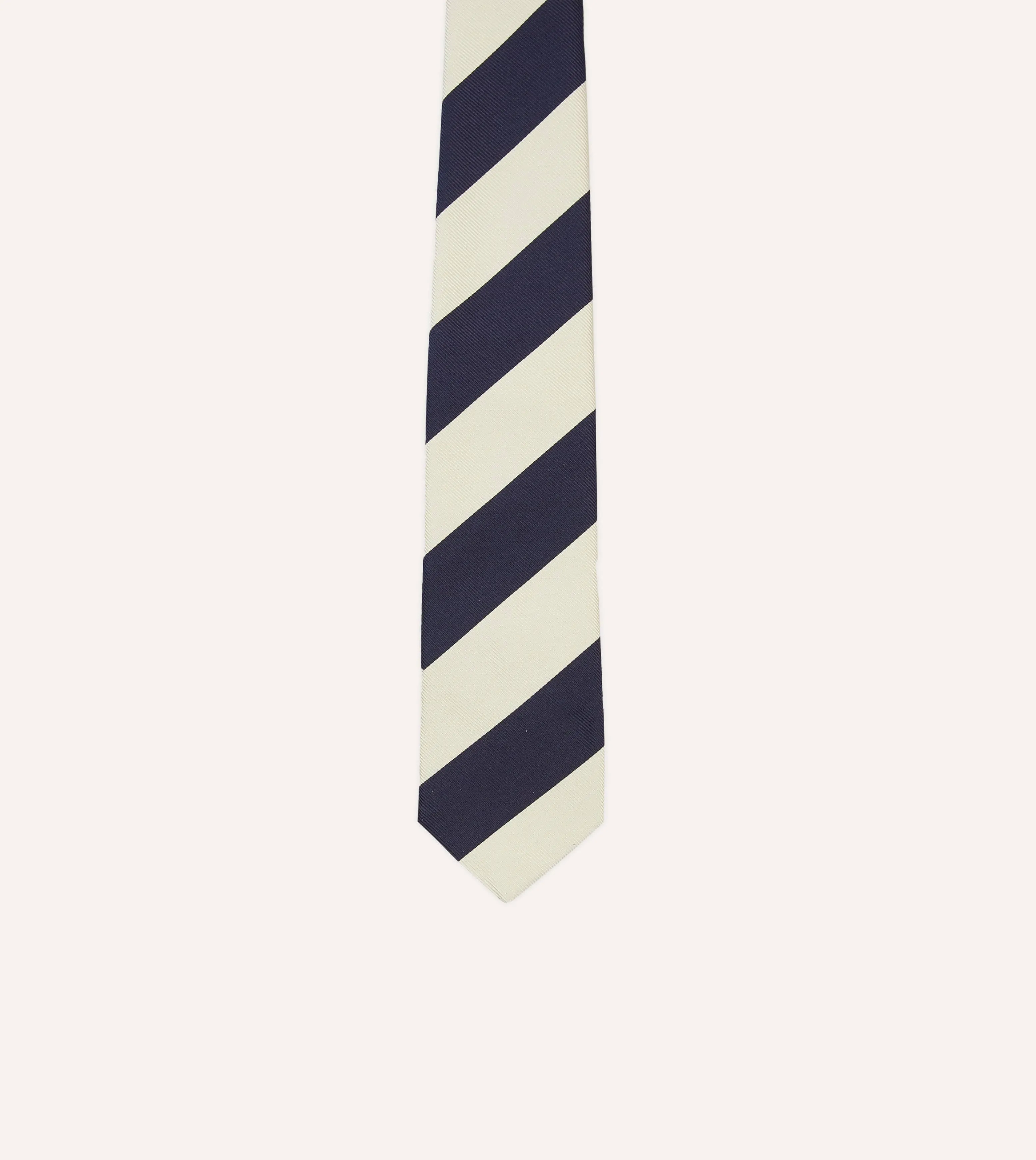 Ecru and Navy Block Stripe Repp Silk Tipped Tie sold by Drake's London product image thumbnail 3
