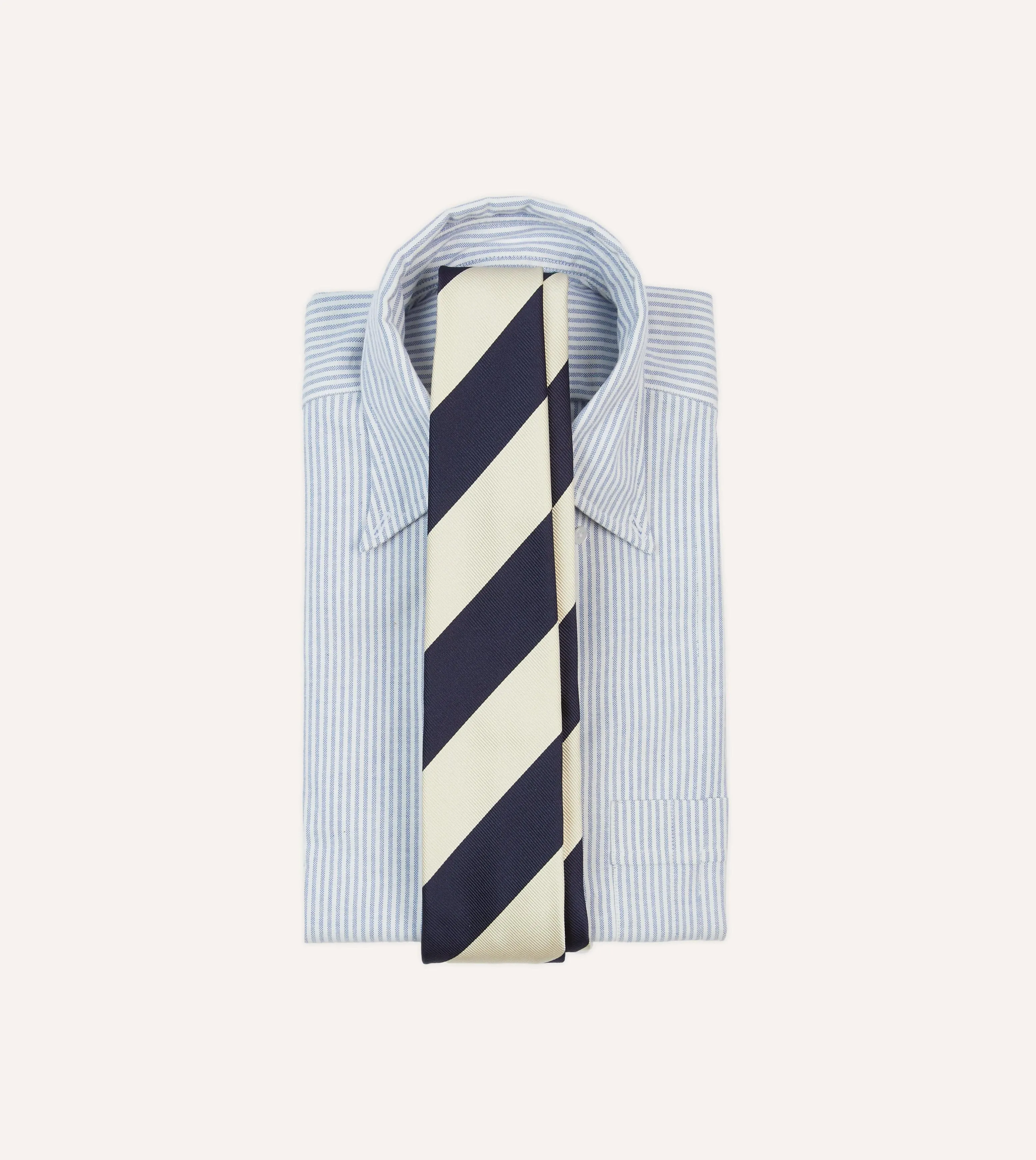 Ecru and Navy Block Stripe Repp Silk Tipped Tie sold by Drake's London product image thumbnail 2
