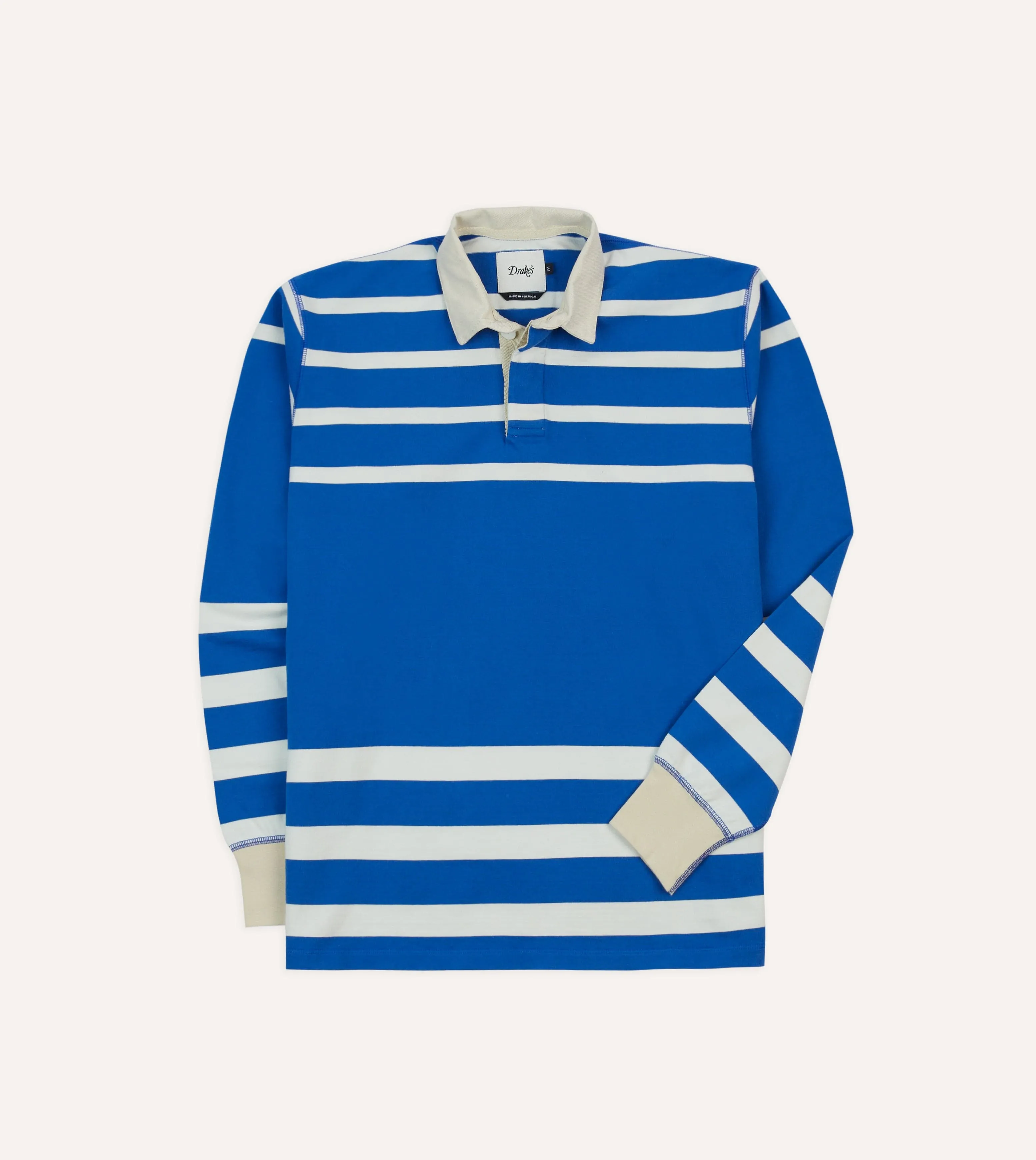 Blue and White Dual Stripe Cotton Rugby Shirt sold by Drake's London