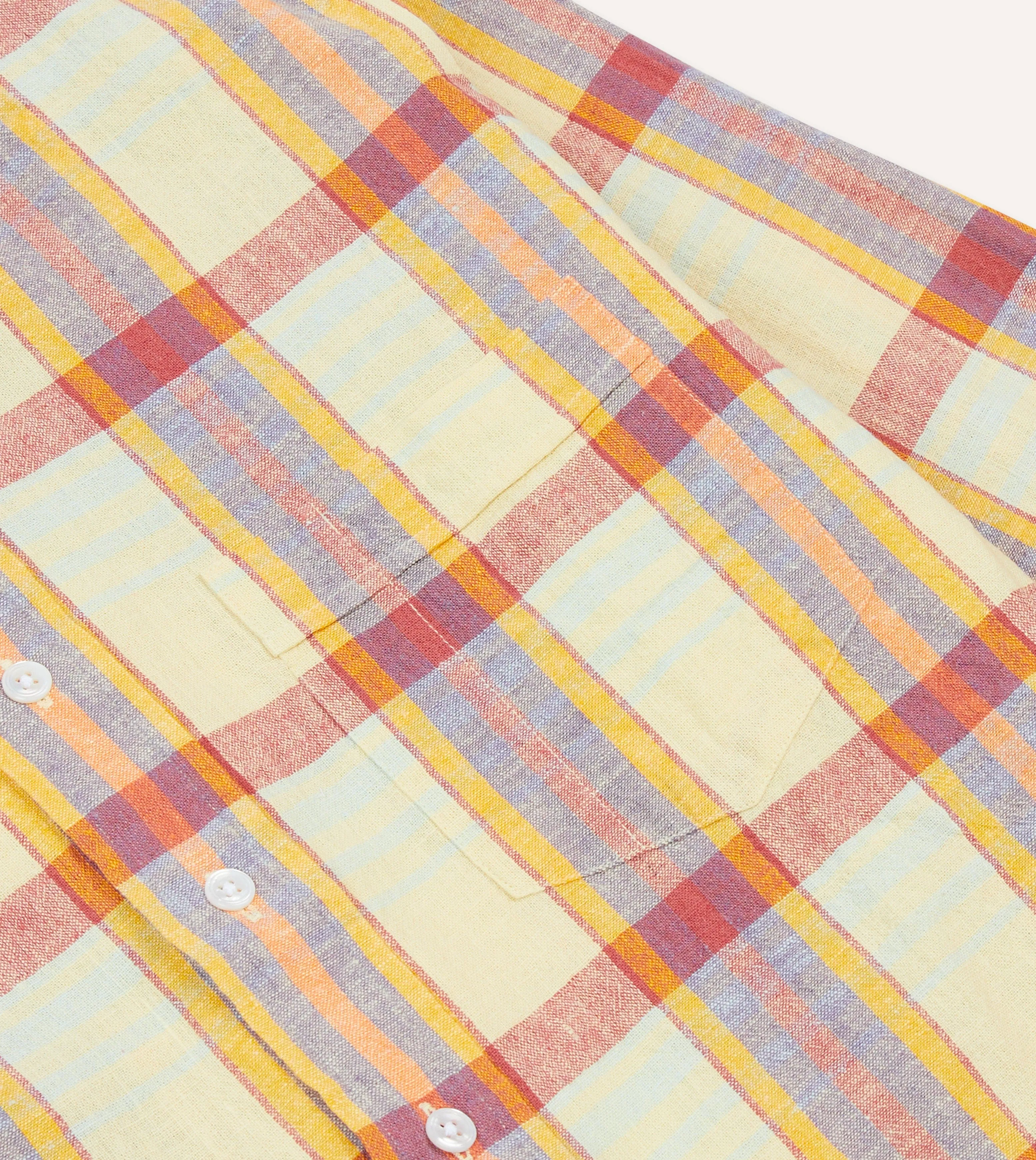 Yellow and Red Madras Check Cotton-Linen Button-Down Shirt sold by Drake's London product image thumbnail 4