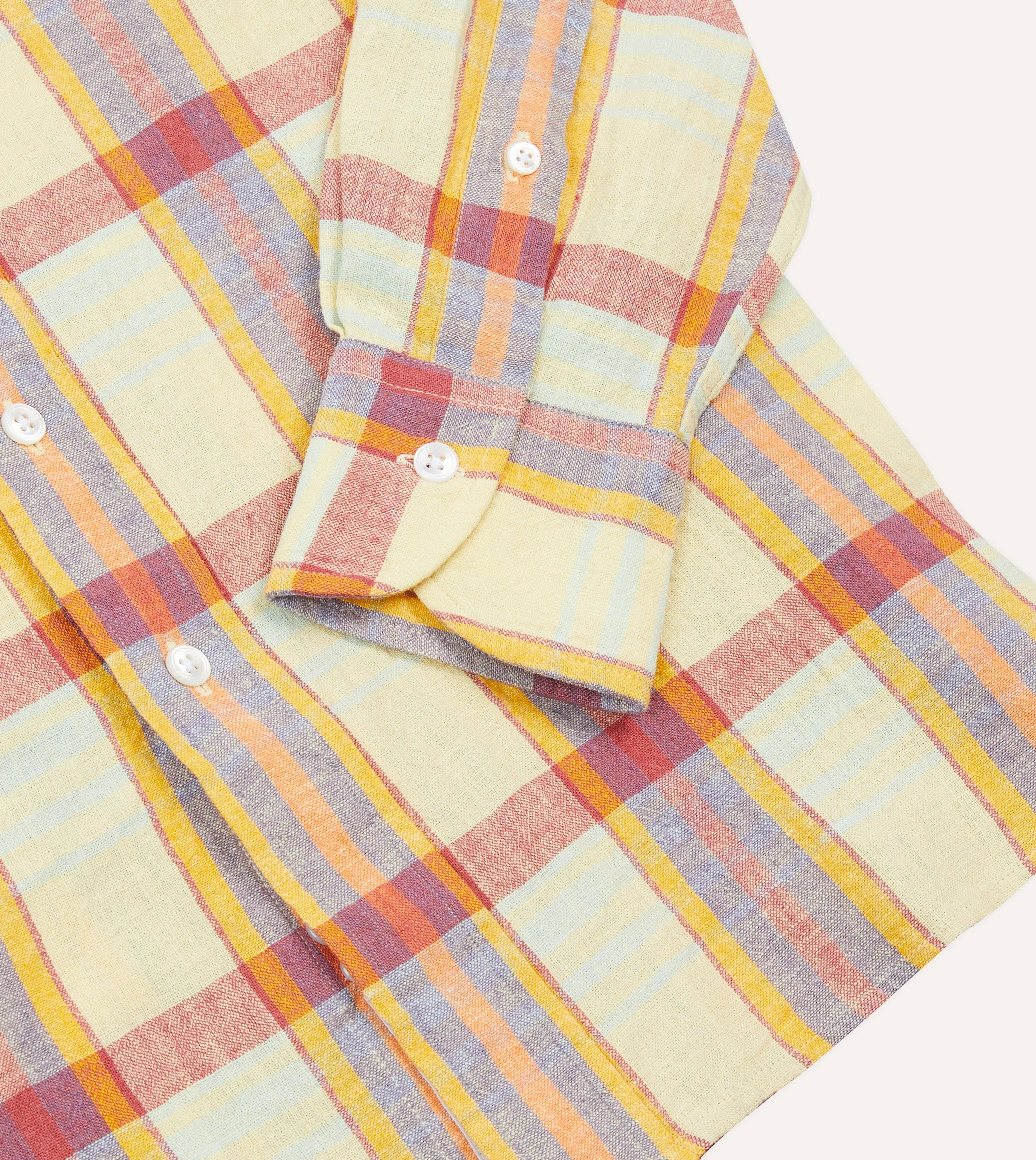 Yellow and Red Madras Check Cotton-Linen Button-Down Shirt sold by Drake's London product image thumbnail 5