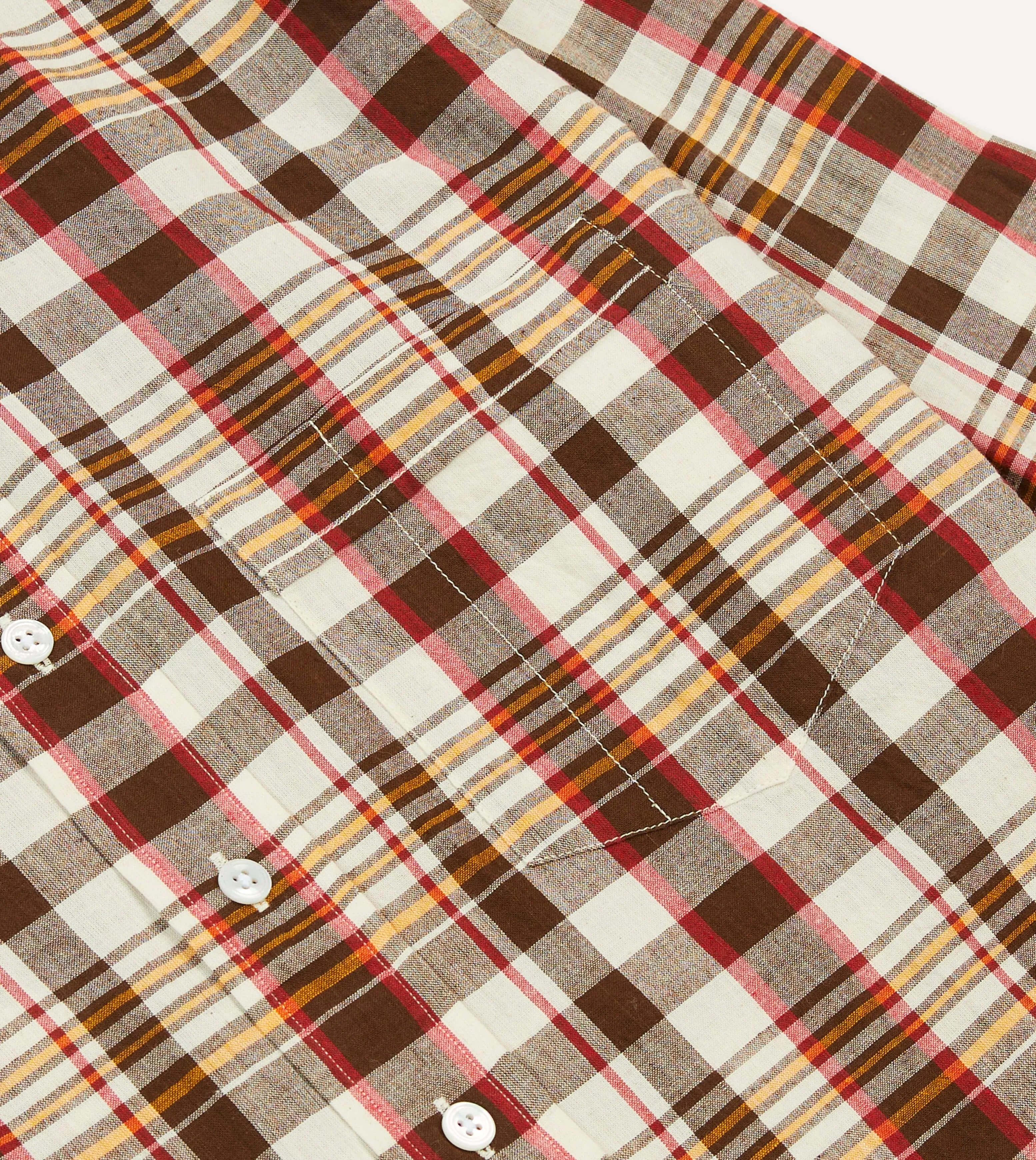 Brown and Red Madras Check Cotton Button-Down Shirt sold by Drake's London product image thumbnail 4