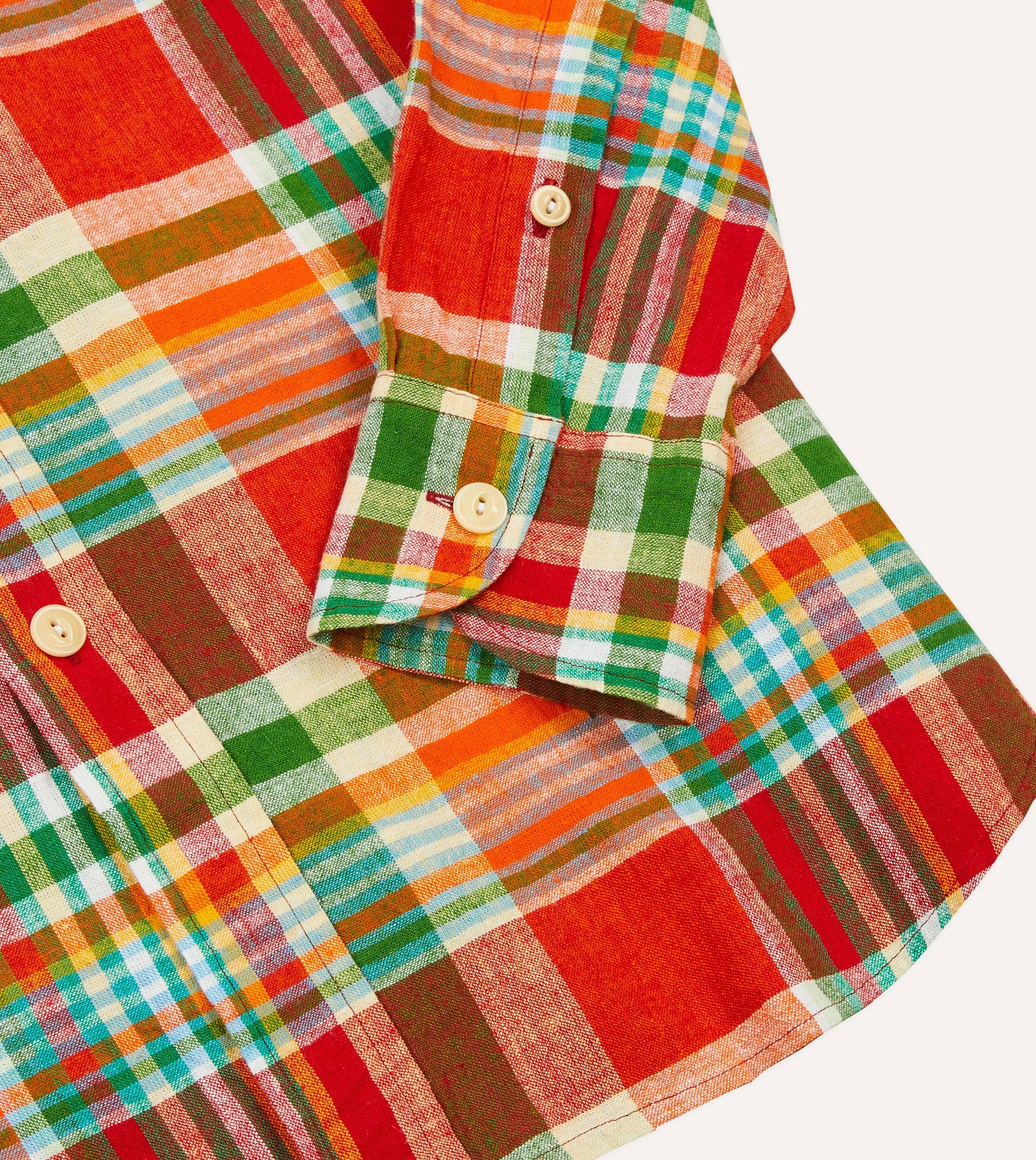 Red and Green Madras Check Cotton-Linen Two-Pocket Work Shirt sold by Drake's London product image thumbnail 5