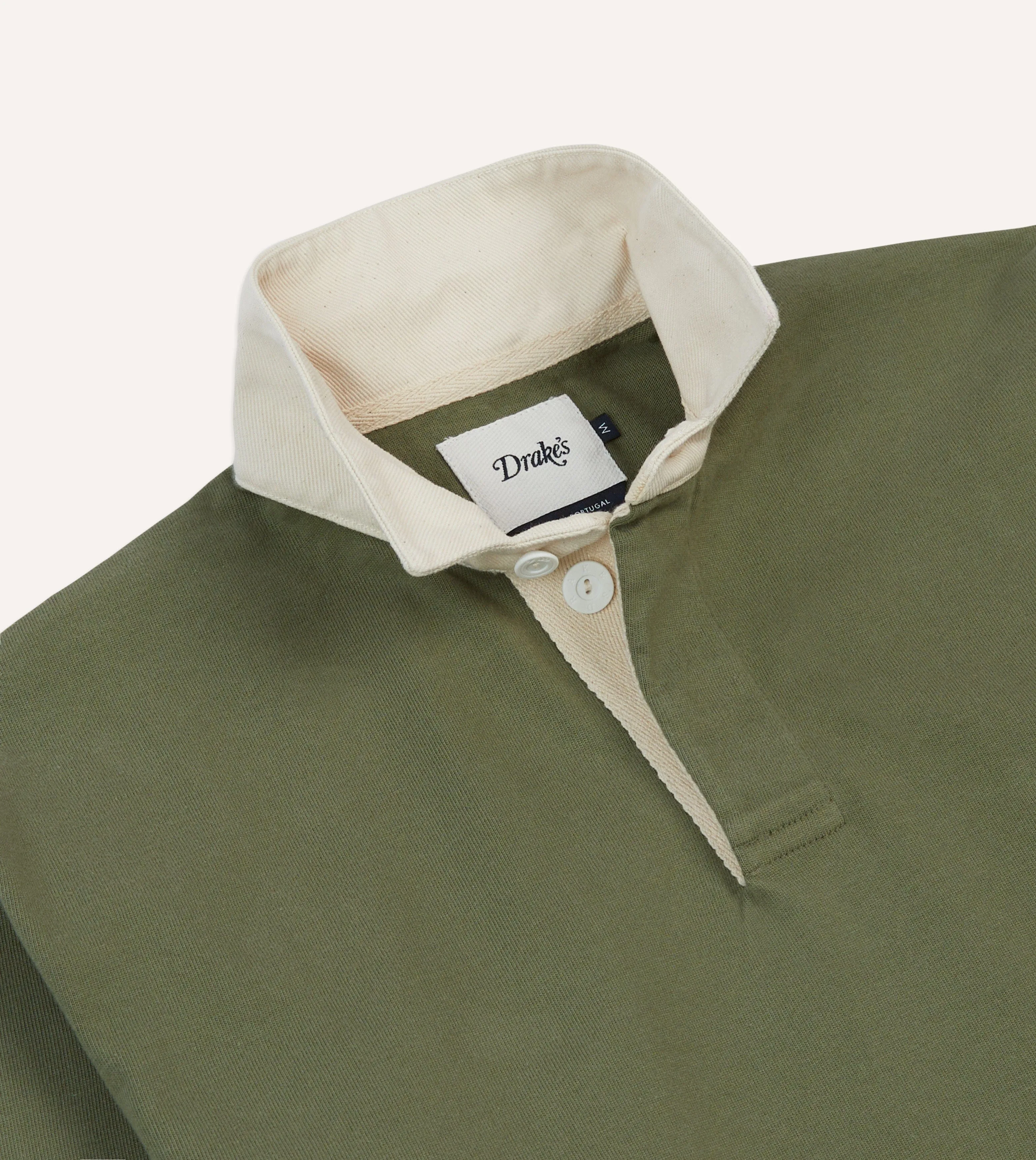 Khaki, Burgundy and Ecru Half Striped Cotton Rugby Shirt sold by Drake's London product image thumbnail 4