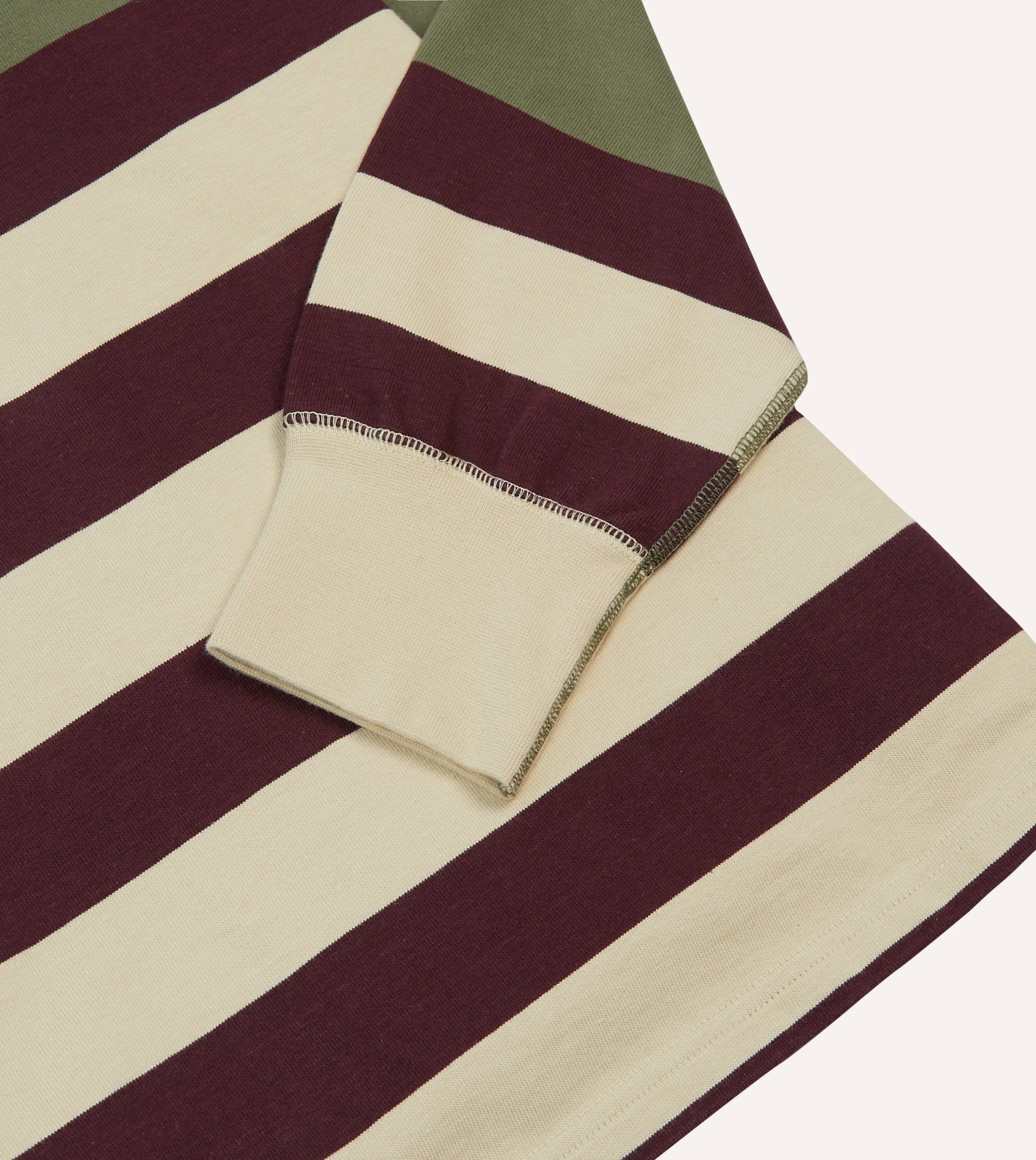 Khaki, Burgundy and Ecru Half Striped Cotton Rugby Shirt sold by Drake's London product image thumbnail 5