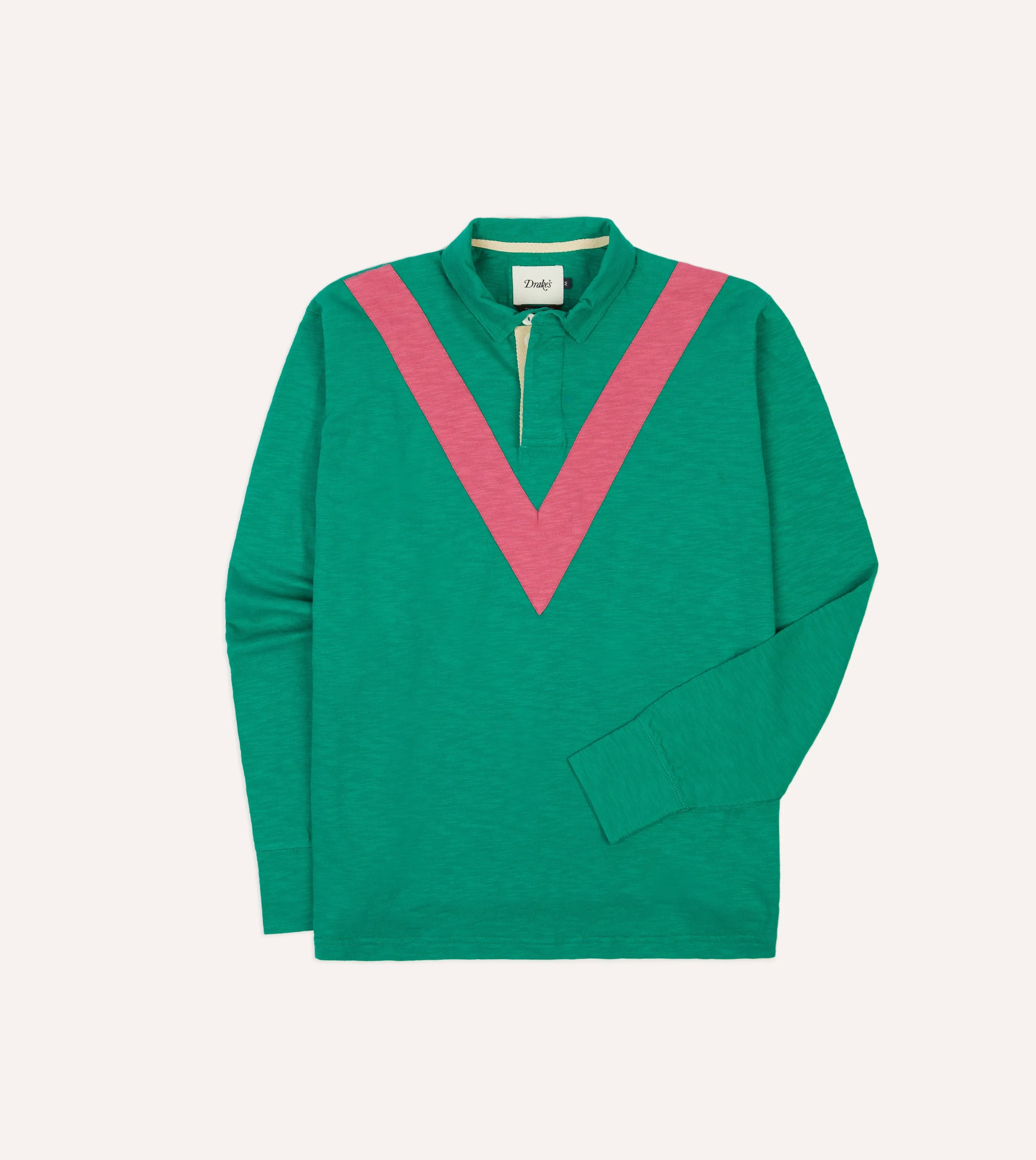 Green and Pink Chevron Flamé Cotton Rugby Shirt sold by Drake's London