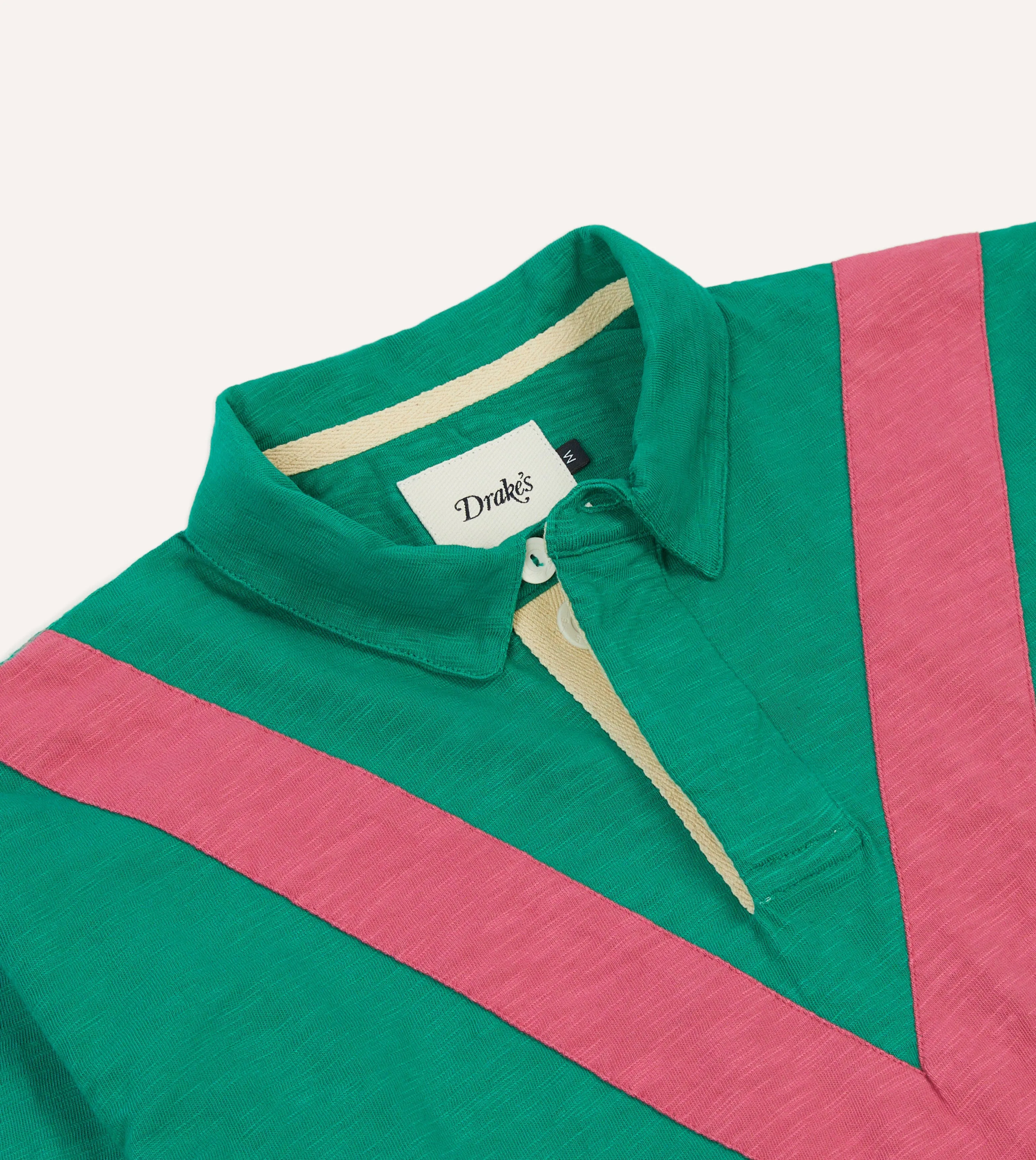 Green and Pink Chevron Flamé Cotton Rugby Shirt sold by Drake's London product image thumbnail 3
