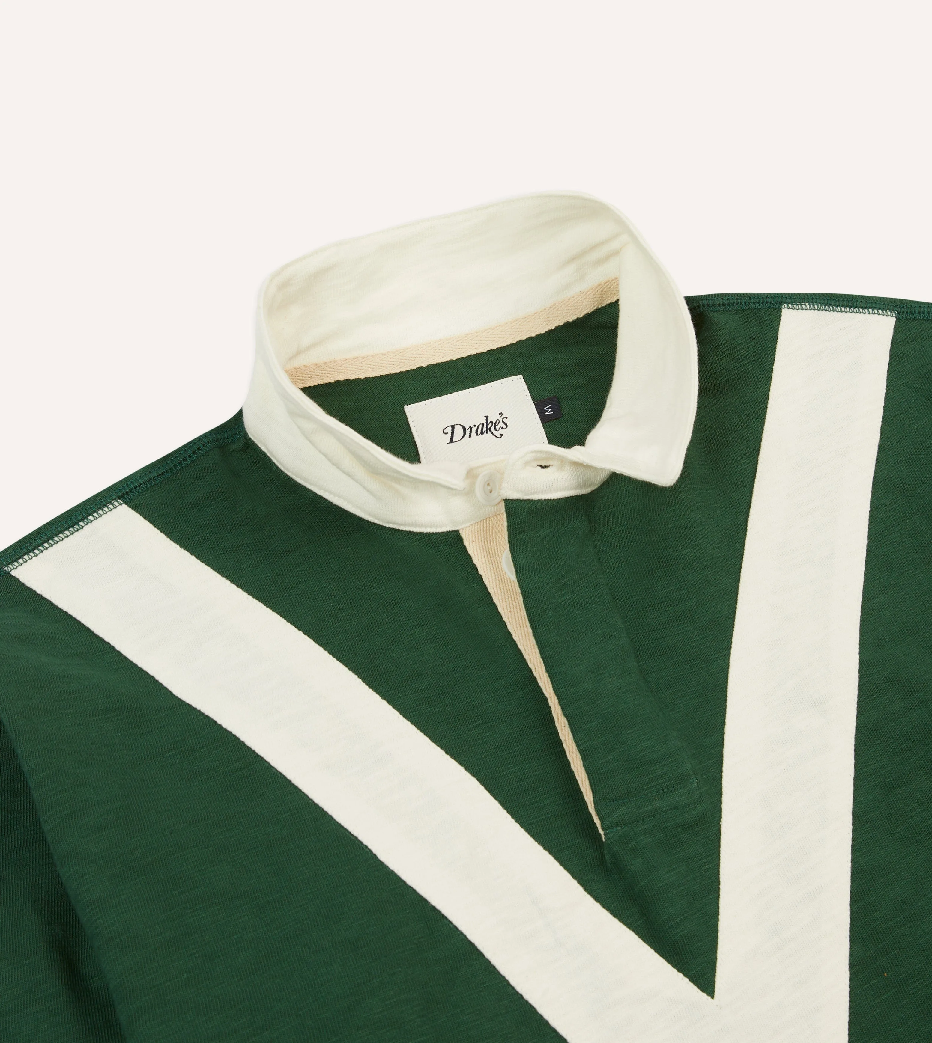 Green and Ecru Chevron Flamé Cotton Rugby Shirt sold by Drake's London product image thumbnail 4