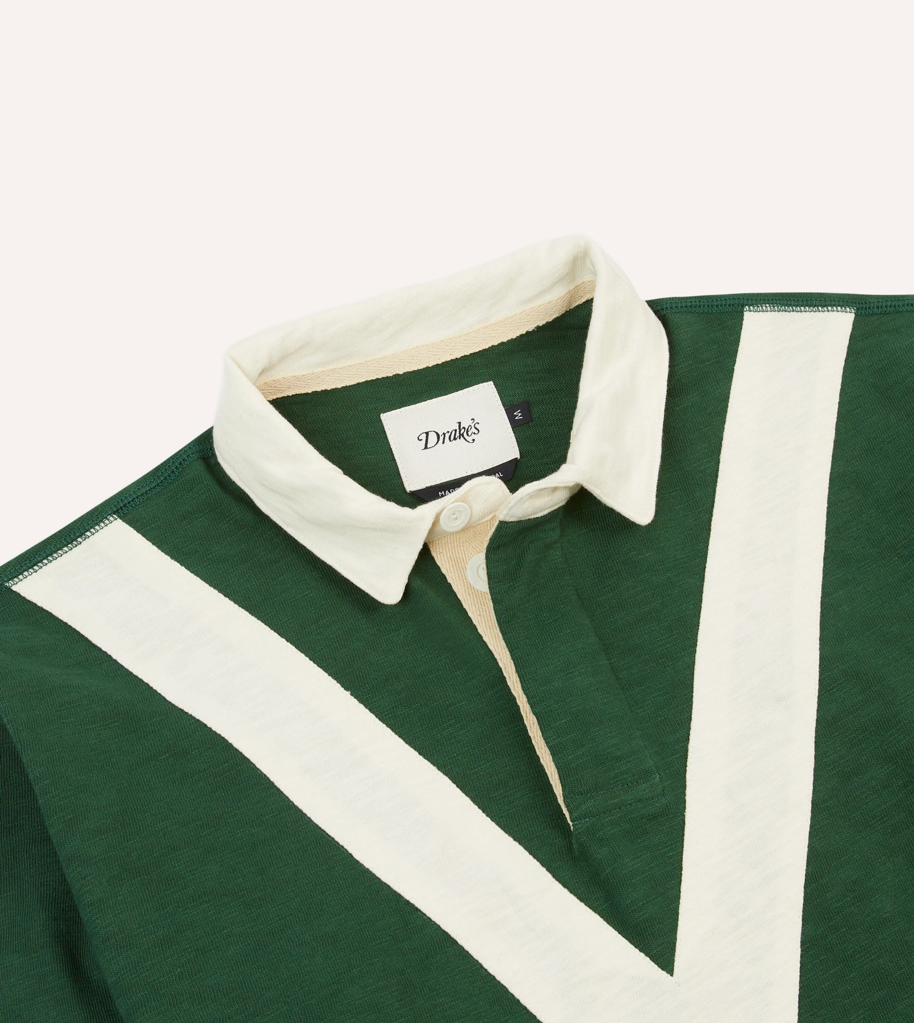 Green and Ecru Chevron Flamé Cotton Rugby Shirt sold by Drake's London product image thumbnail 3