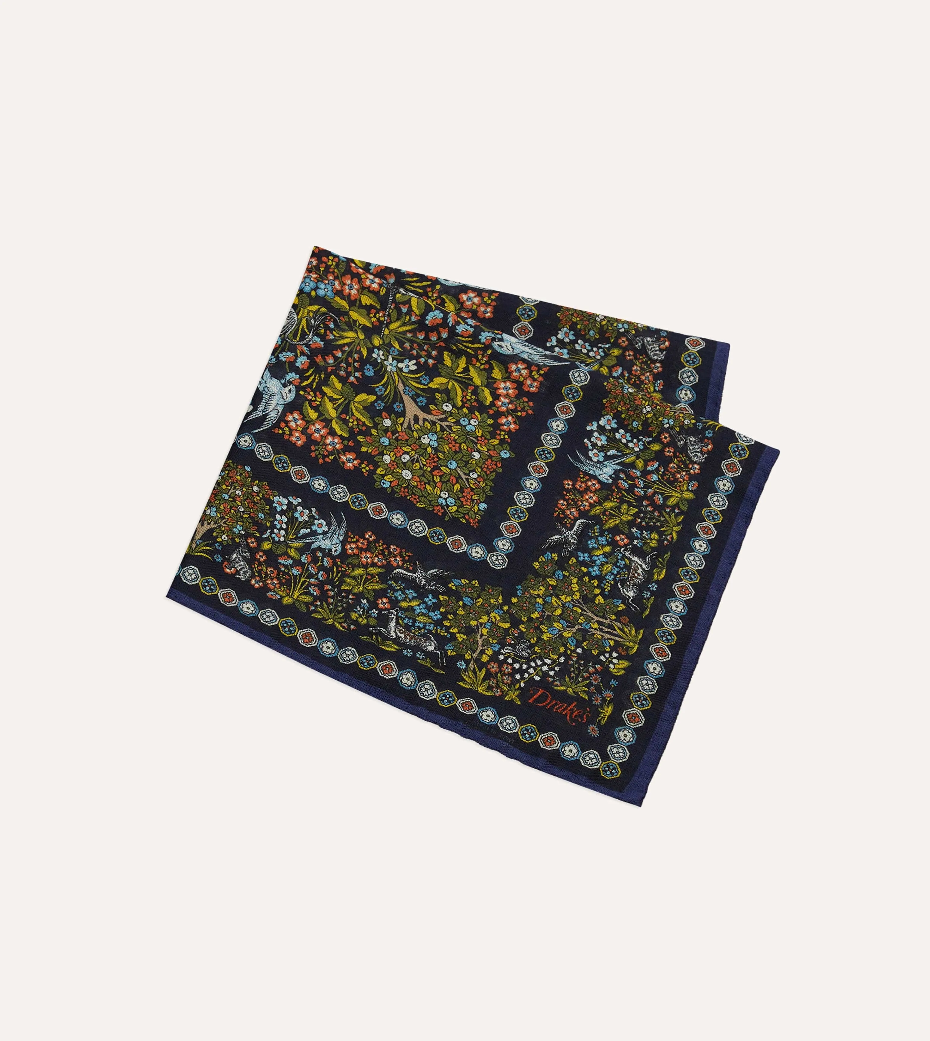 Orange Floral Unicorn Print Wool-Silk Pocket Square sold by Drake's London product image thumbnail 3