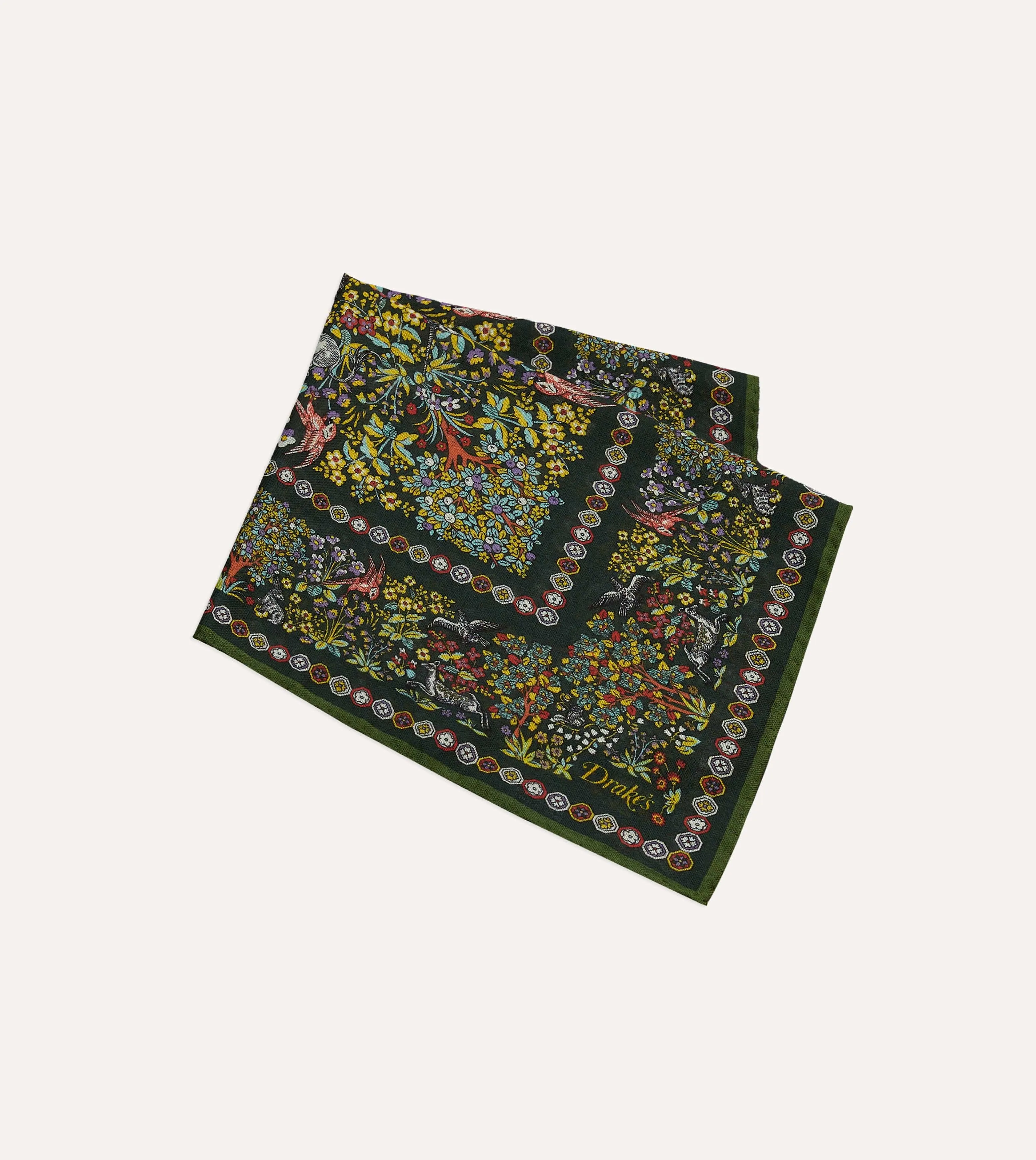 Gold Floral Unicorn Print Wool-Silk Pocket Square sold by Drake's London product image thumbnail 3