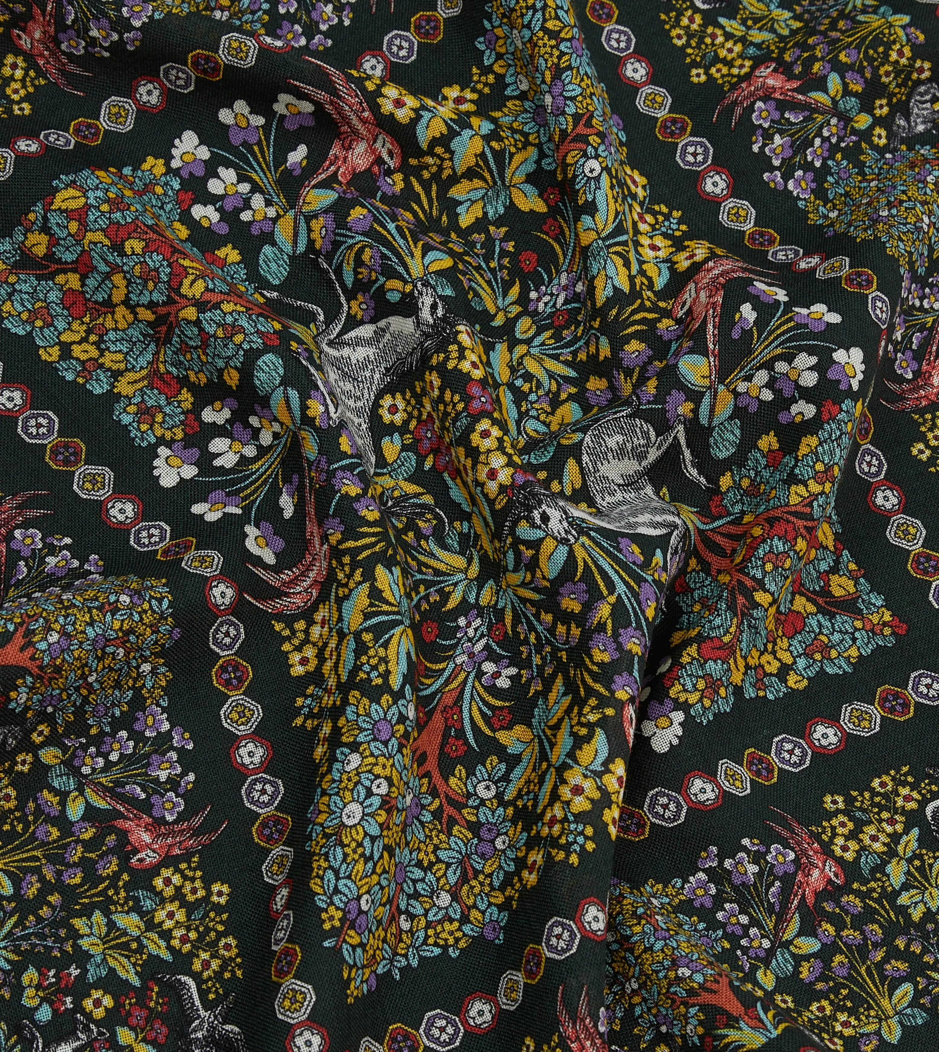 Gold Floral Unicorn Print Wool-Silk Pocket Square sold by Drake's London product image thumbnail 2