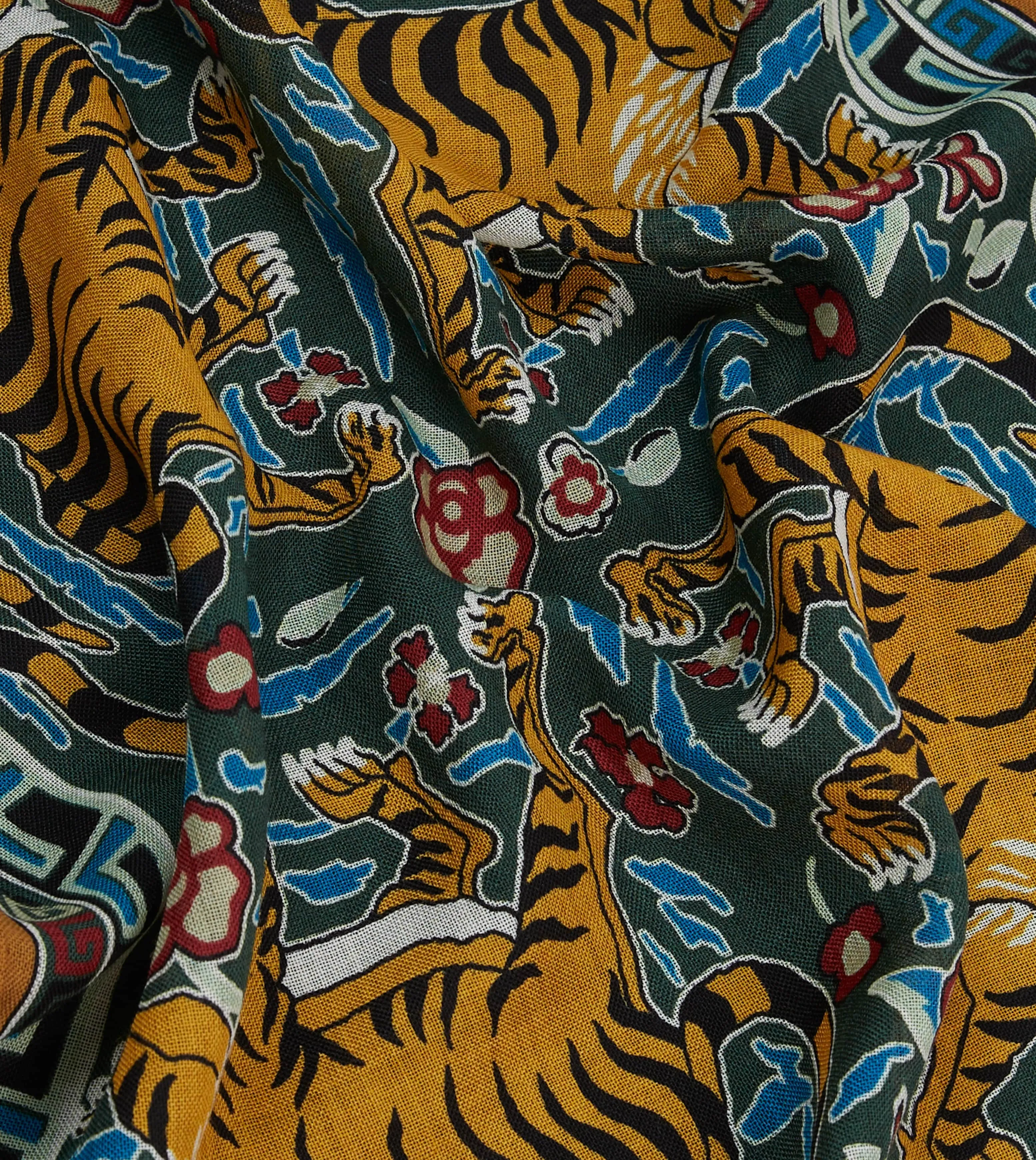 Green Tiger Motif Print Wool-Silk Pocket Square sold by Drake's London product image thumbnail 2