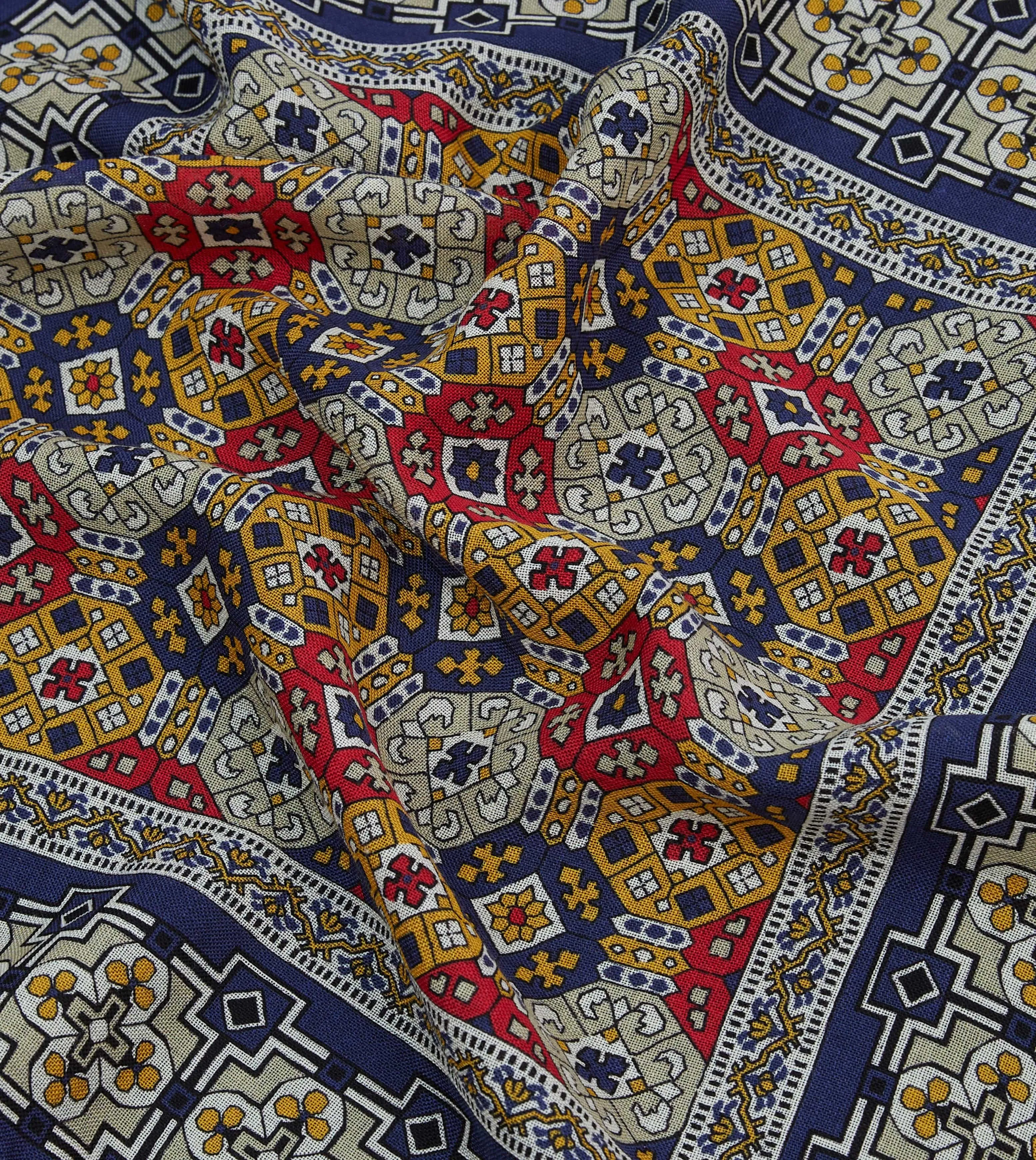 Navy Geometric Tapestry Print Wool-Silk Pocket Square sold by Drake's London product image thumbnail 2