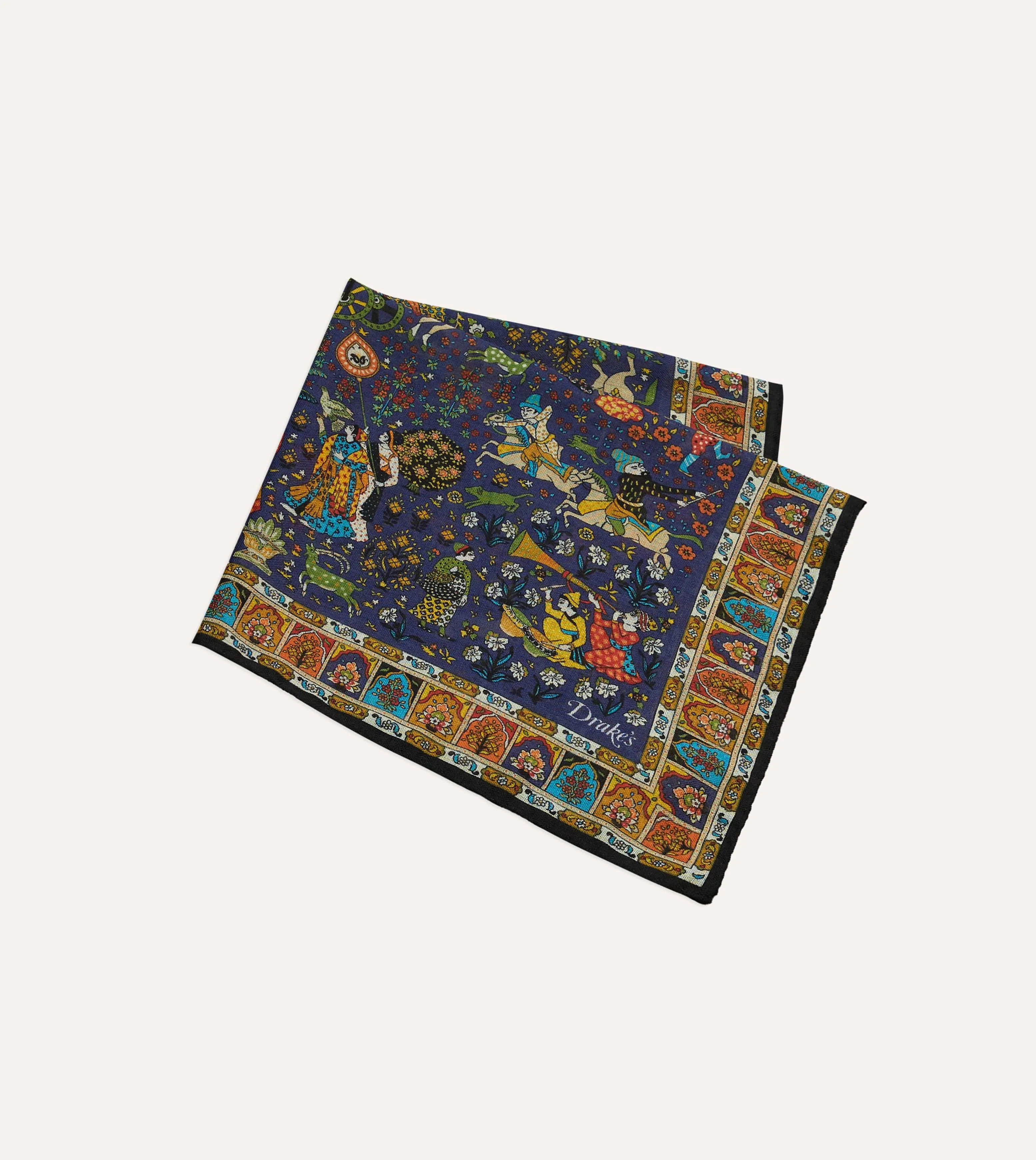 Navy Mughal Print Wool-Silk Pocket Square sold by Drake's London product image thumbnail 3