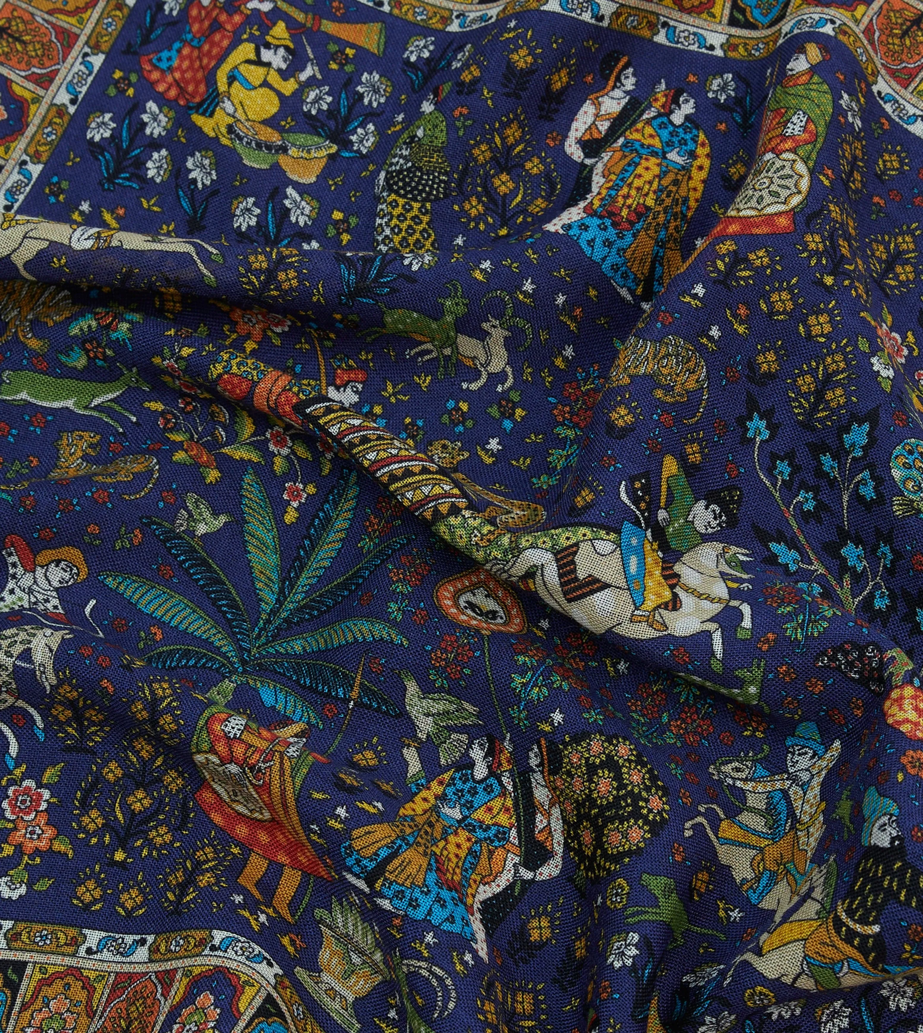 Navy Mughal Print Wool-Silk Pocket Square sold by Drake's London product image thumbnail 2