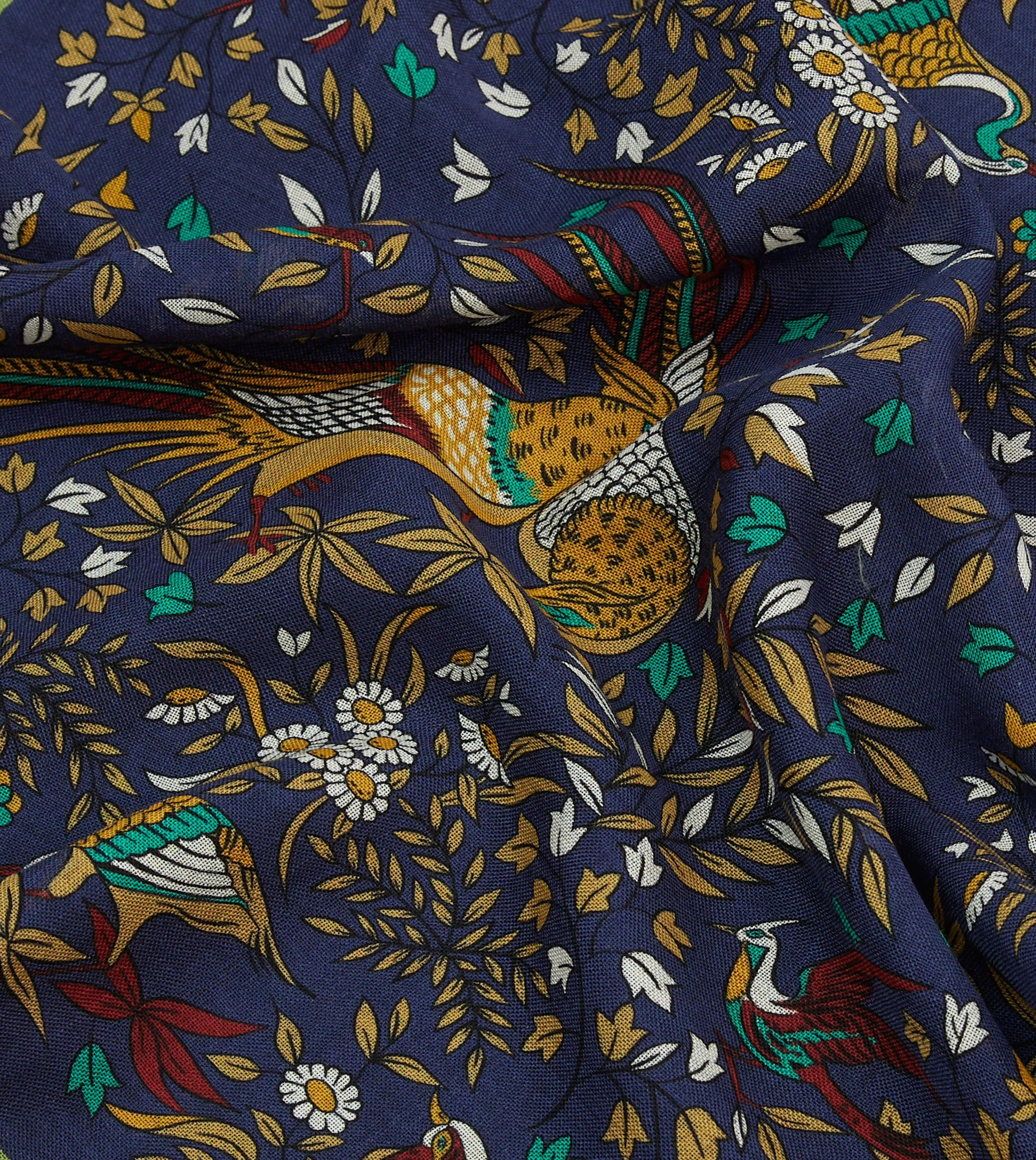 Navy Birds of Paradise Print Wool-Silk Pocket Square sold by Drake's London product image thumbnail 2