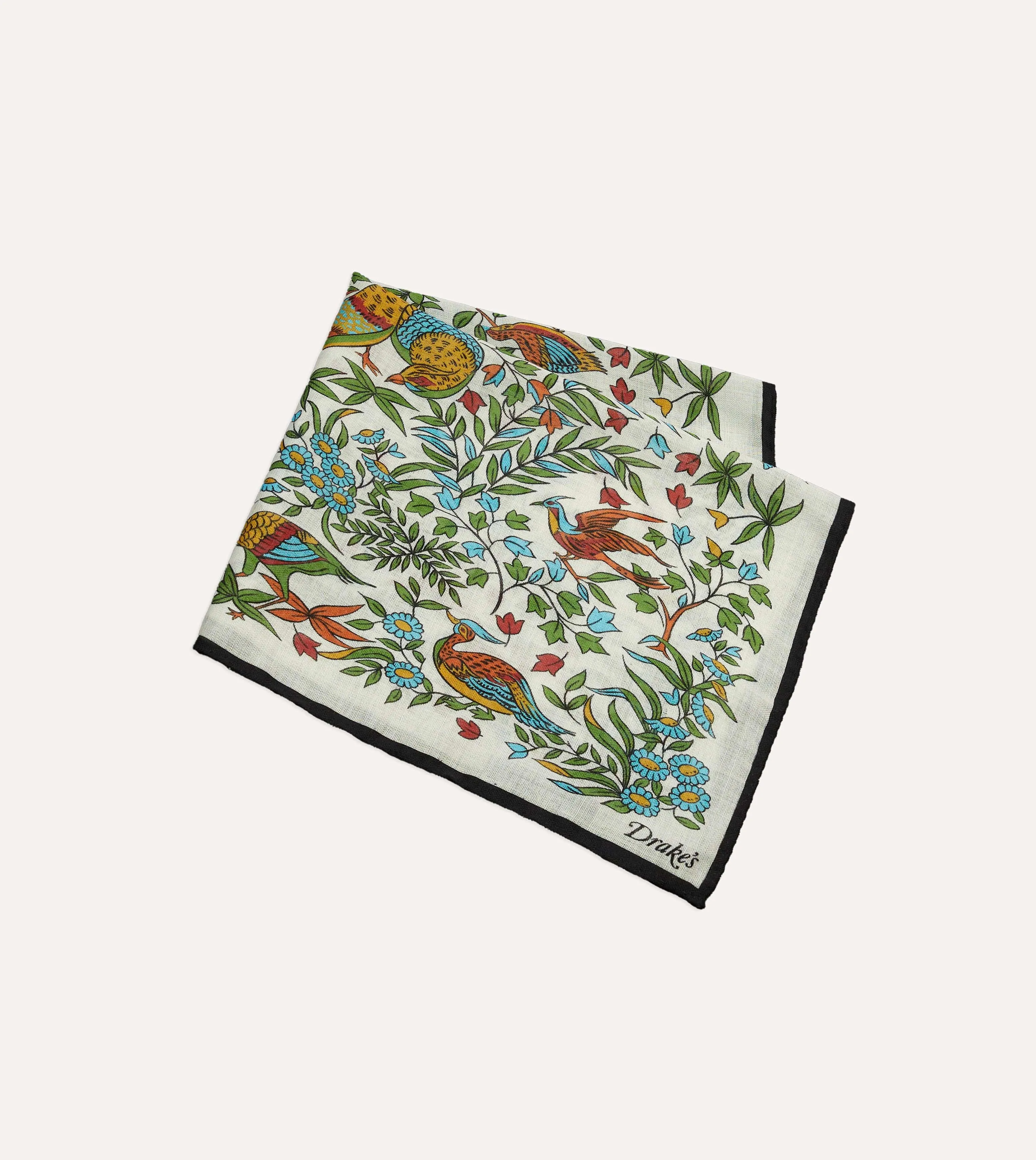 Ecru Birds of Paradise Print Wool-Silk Pocket Square sold by Drake's London product image thumbnail 3