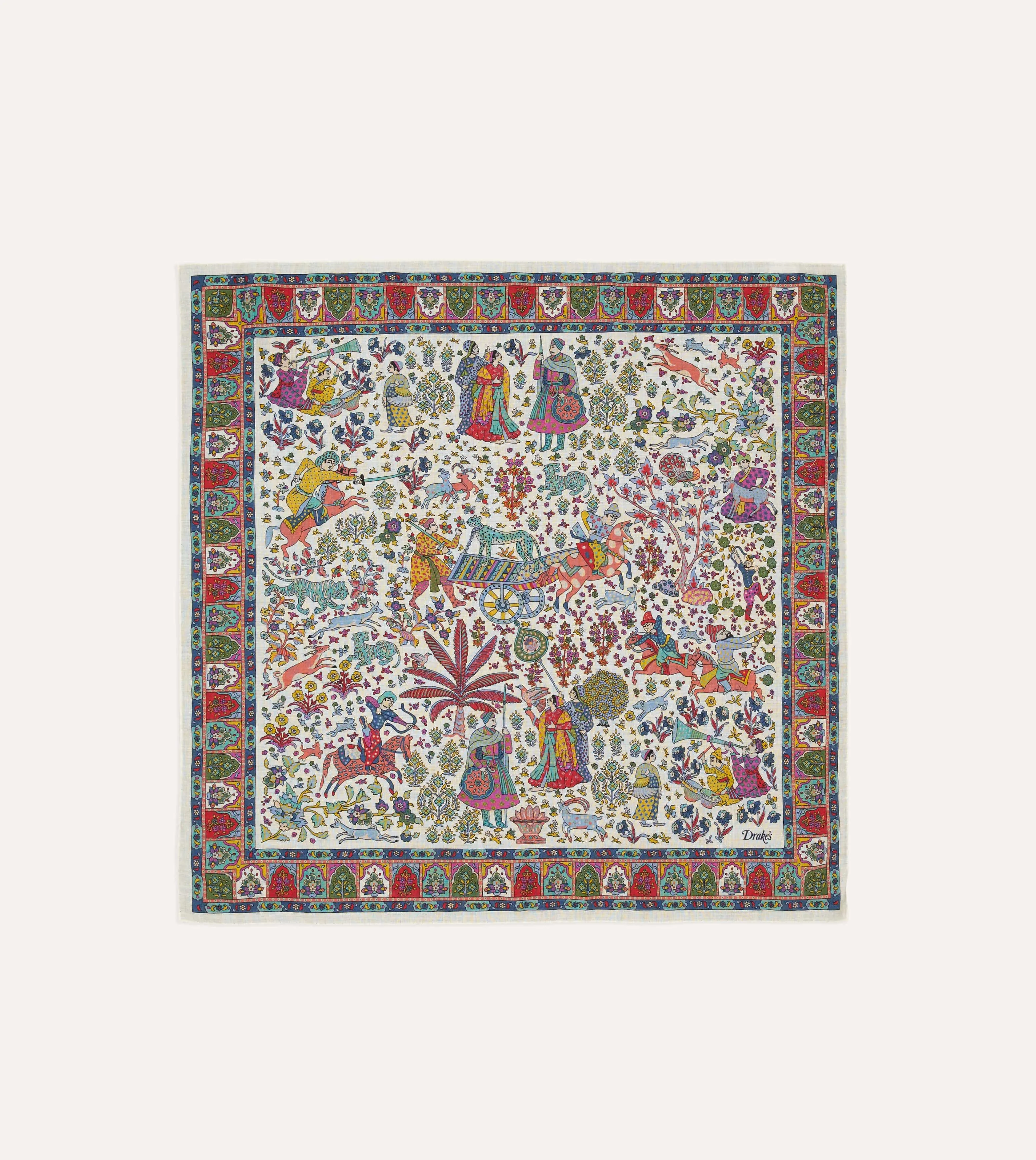 Ecru Floral Mughal Print Wool-Silk Bandana sold by Drake's London