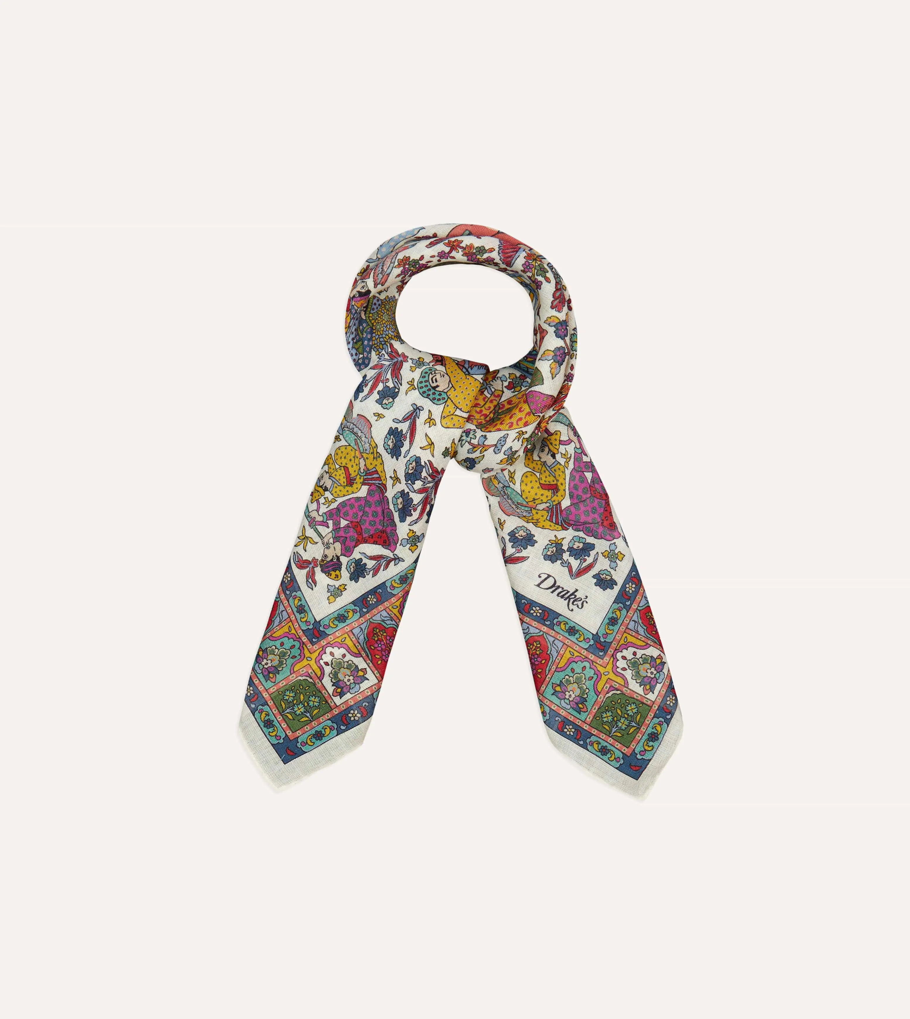 Ecru Floral Mughal Print Wool-Silk Bandana sold by Drake's London product image thumbnail 5