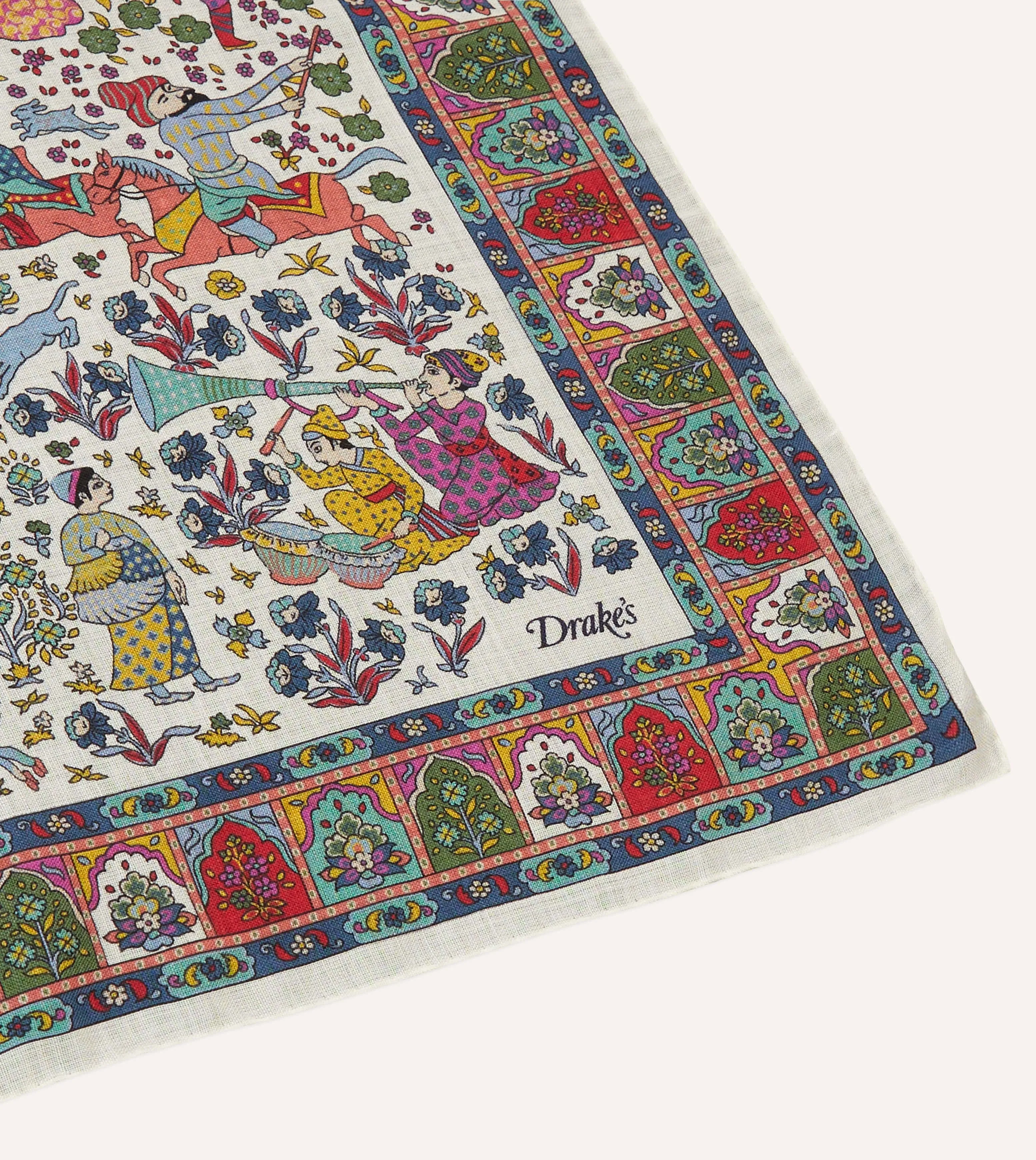 Ecru Floral Mughal Print Wool-Silk Bandana sold by Drake's London product image thumbnail 3