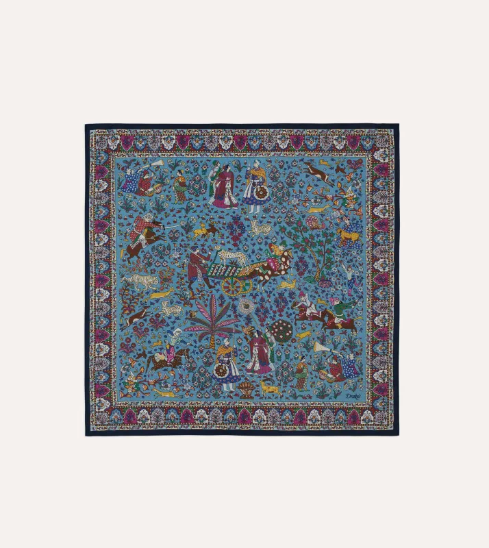 Navy Floral Mughal Print Wool-Silk Bandana sold by Drake's London