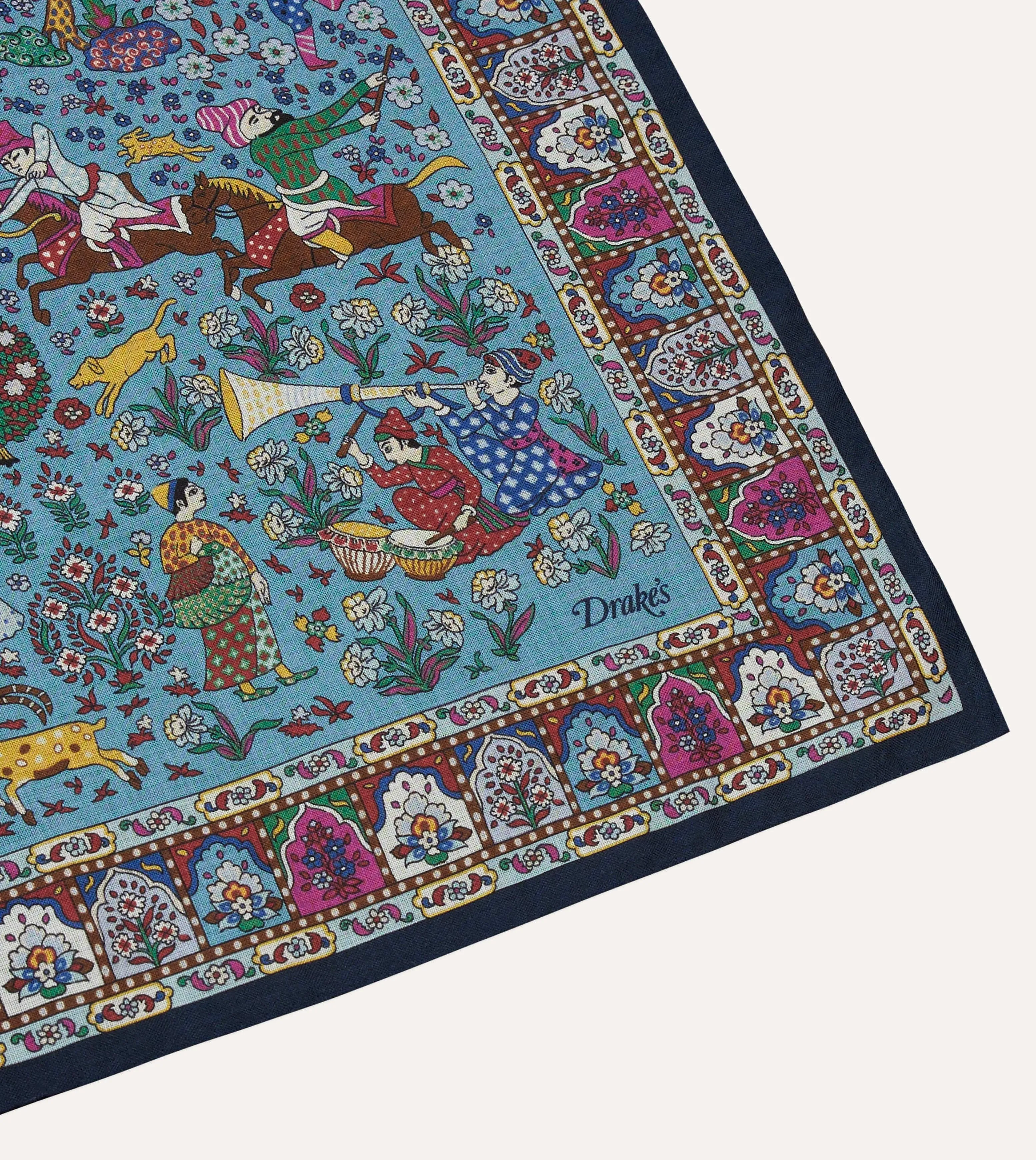 Navy Floral Mughal Print Wool-Silk Bandana sold by Drake's London product image thumbnail 3
