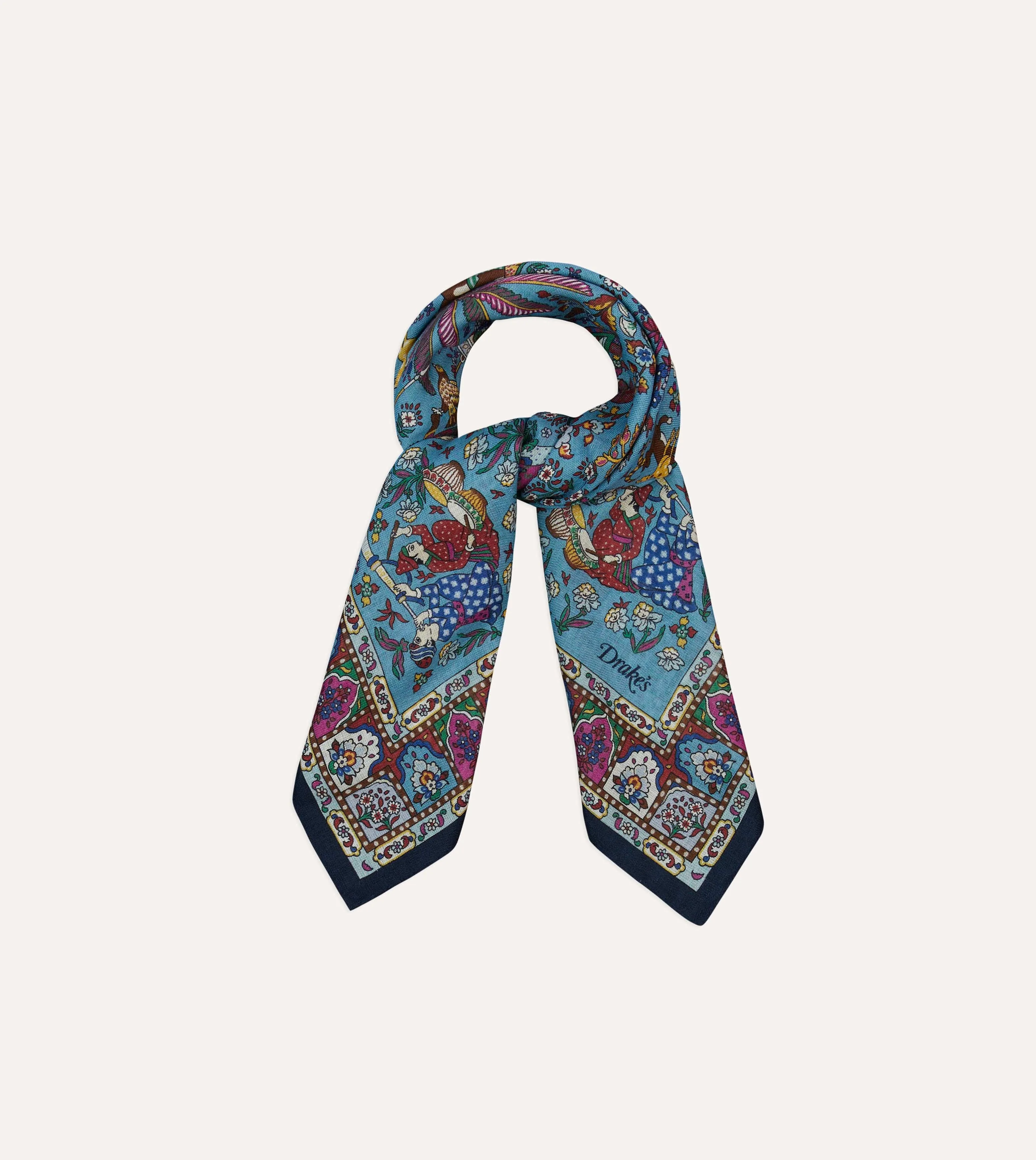 Navy Floral Mughal Print Wool-Silk Bandana sold by Drake's London product image thumbnail 5