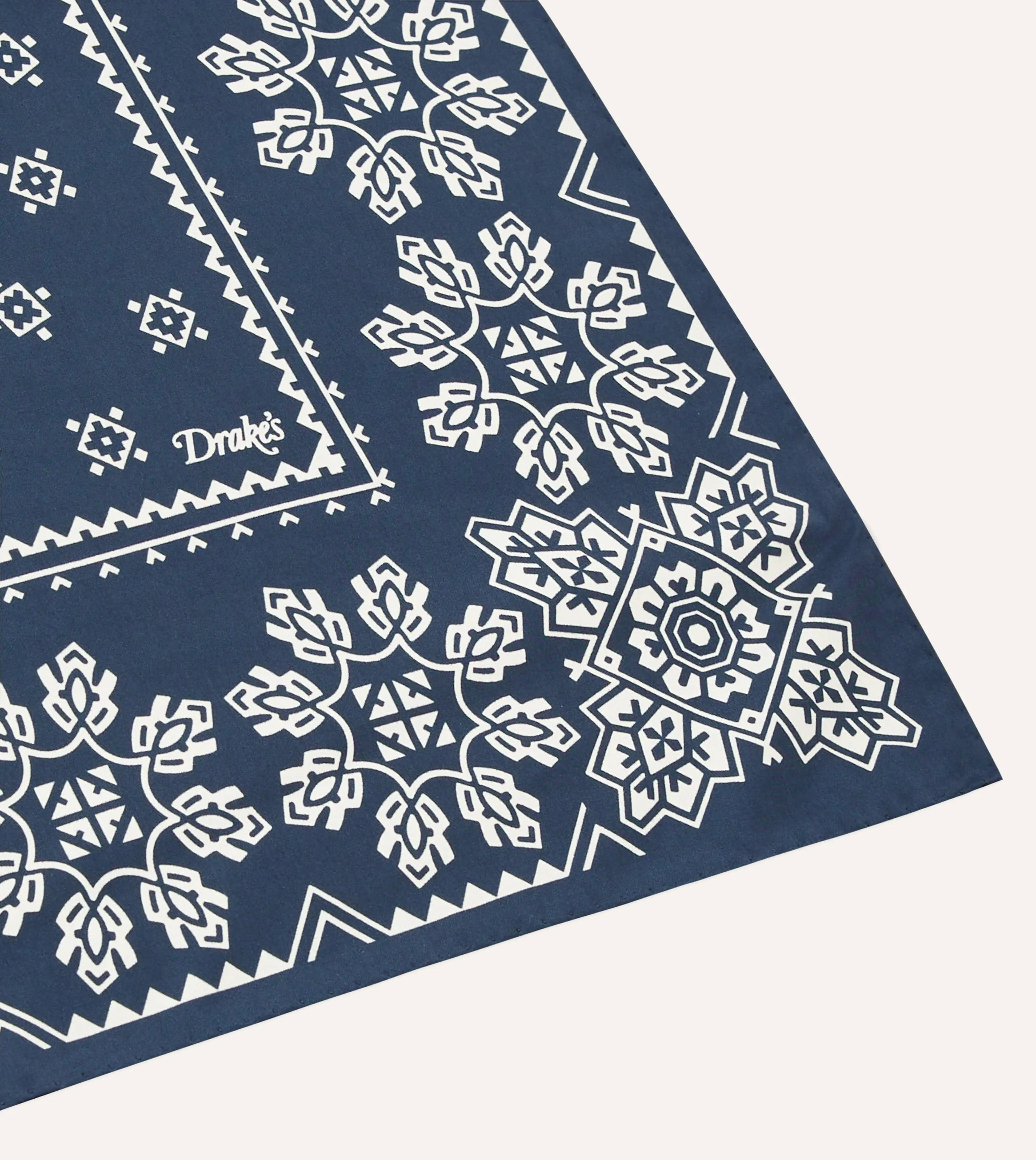Navy Traditional Print Silk Bandana sold by Drake's London product image thumbnail 3
