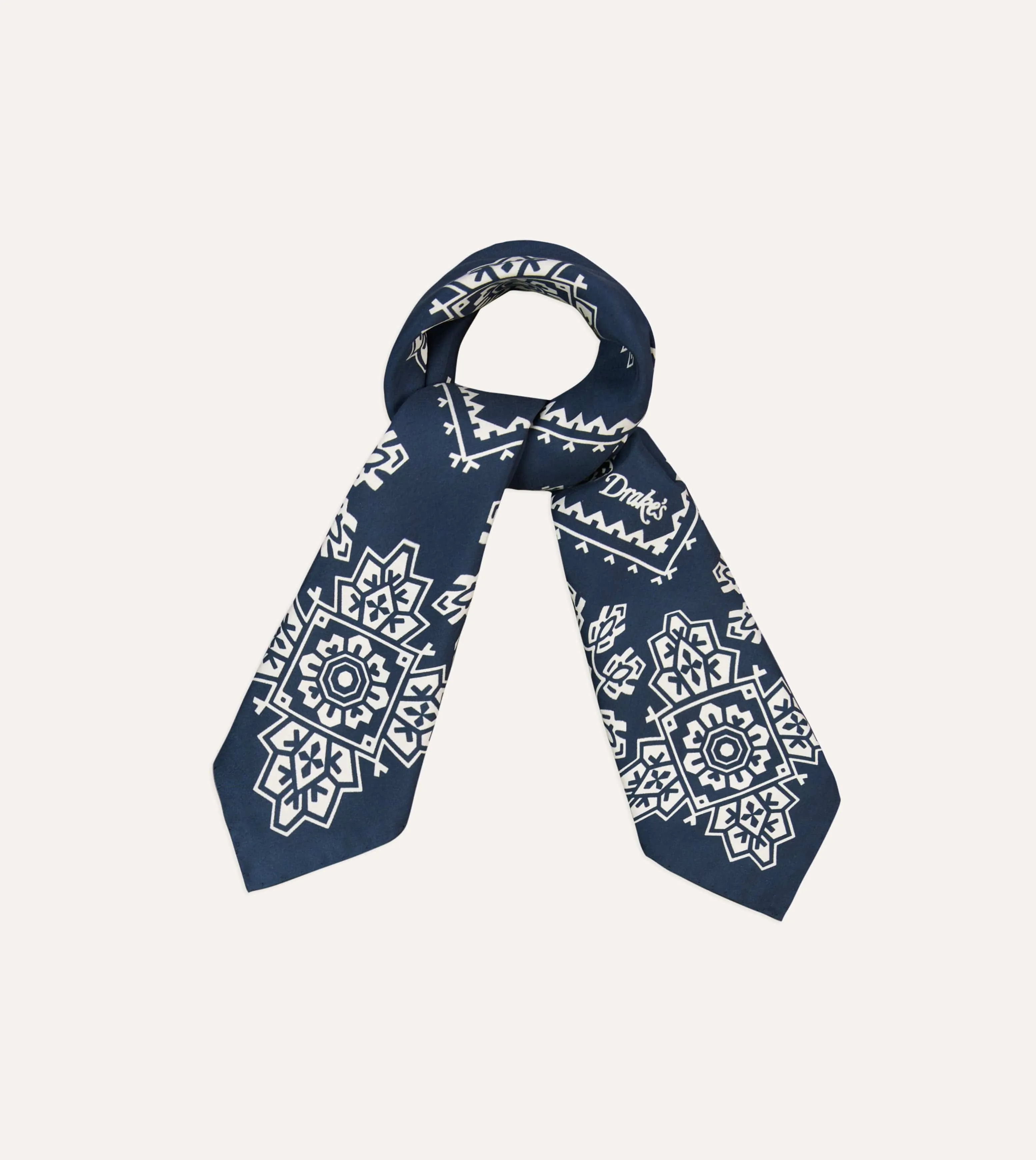 Navy Traditional Print Silk Bandana sold by Drake's London product image thumbnail 5