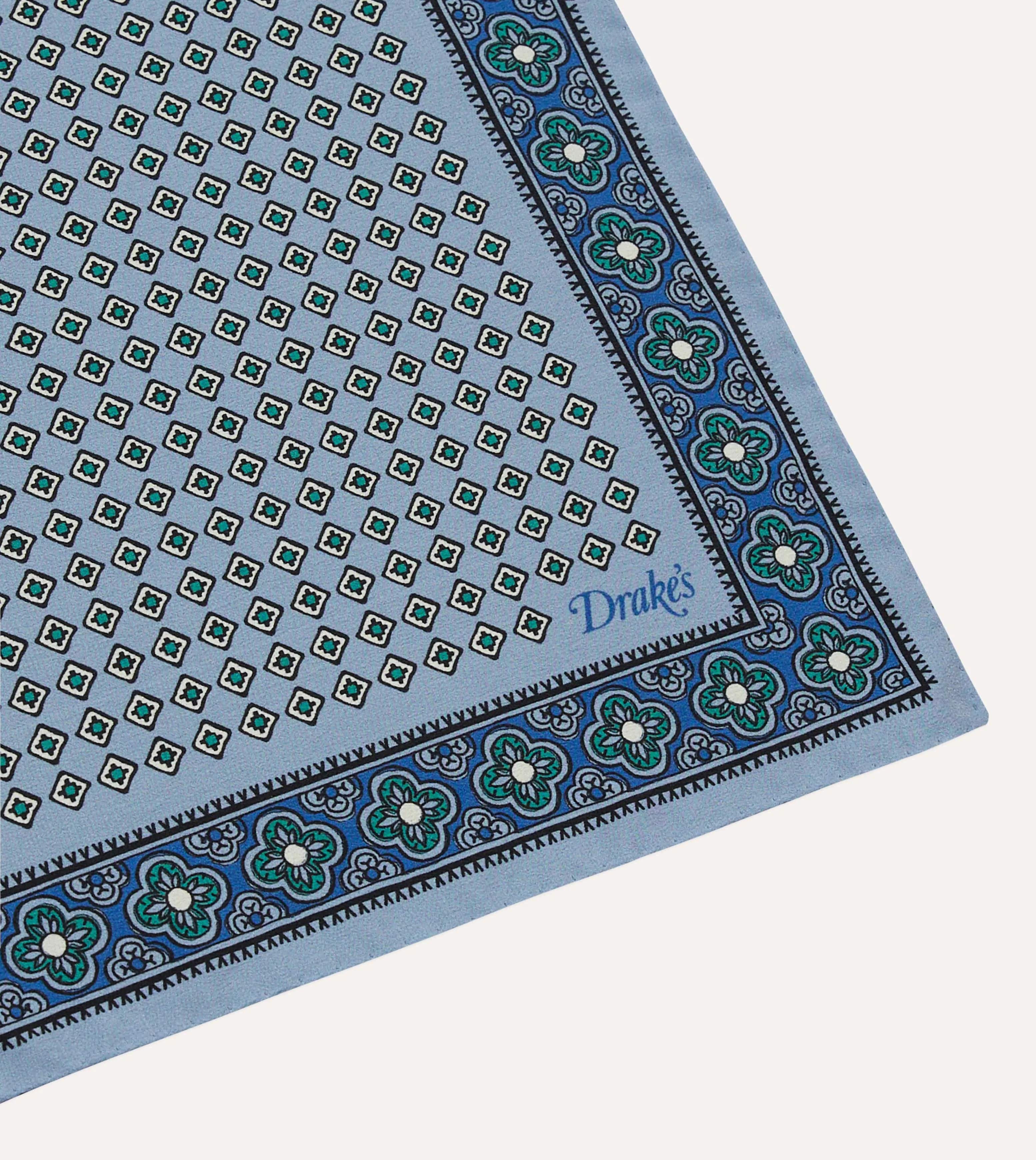 Blue Vintage Tile Print Silk Pocket Square sold by Drake's London product image thumbnail 3