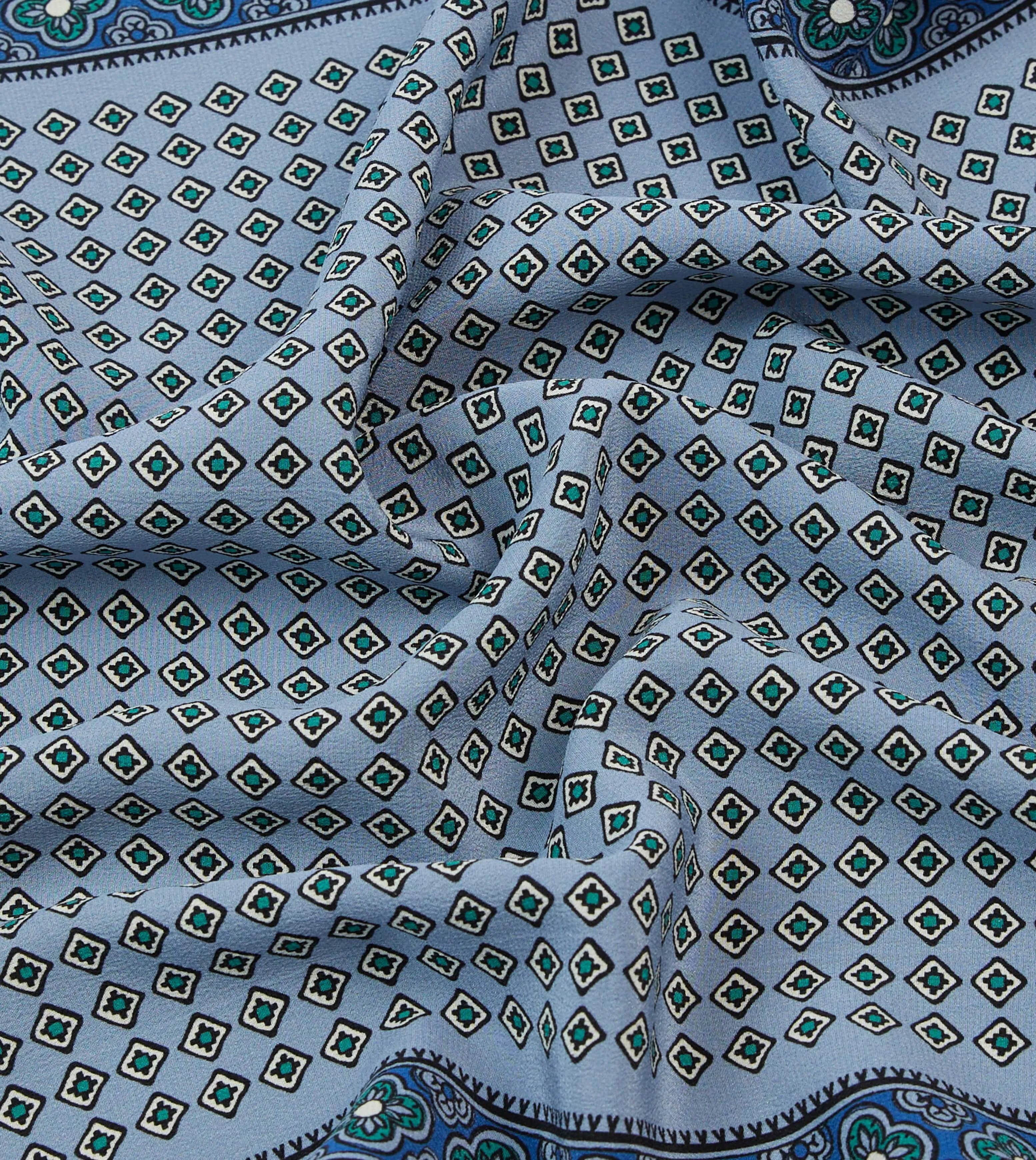 Blue Vintage Tile Print Silk Pocket Square sold by Drake's London product image thumbnail 2